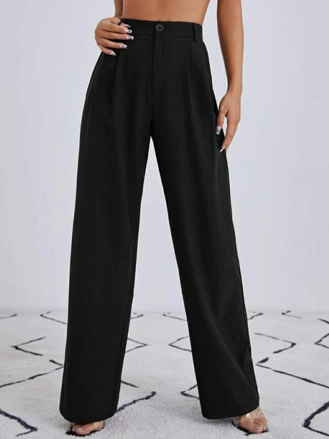 

BROADSTAR Women Smart Loose Fit High-Rise Easy Wash Formal Trousers, Black