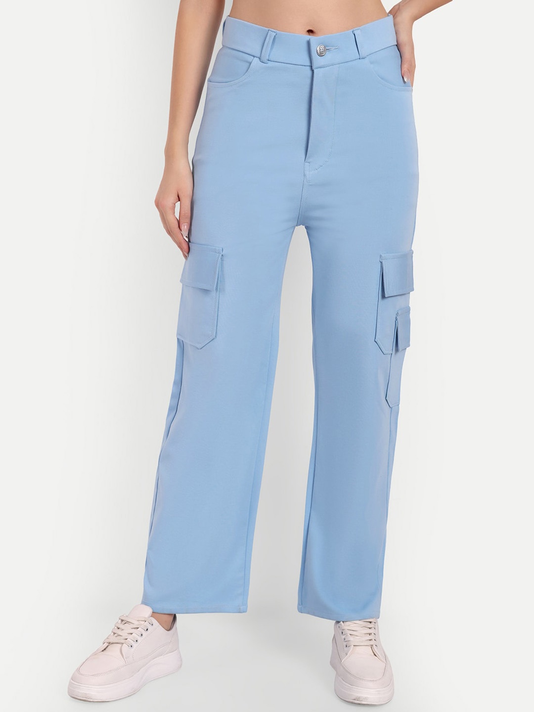 

BROADSTAR Women Smart Straight Fit High-Rise Easy Wash Cargo Trousers, Blue