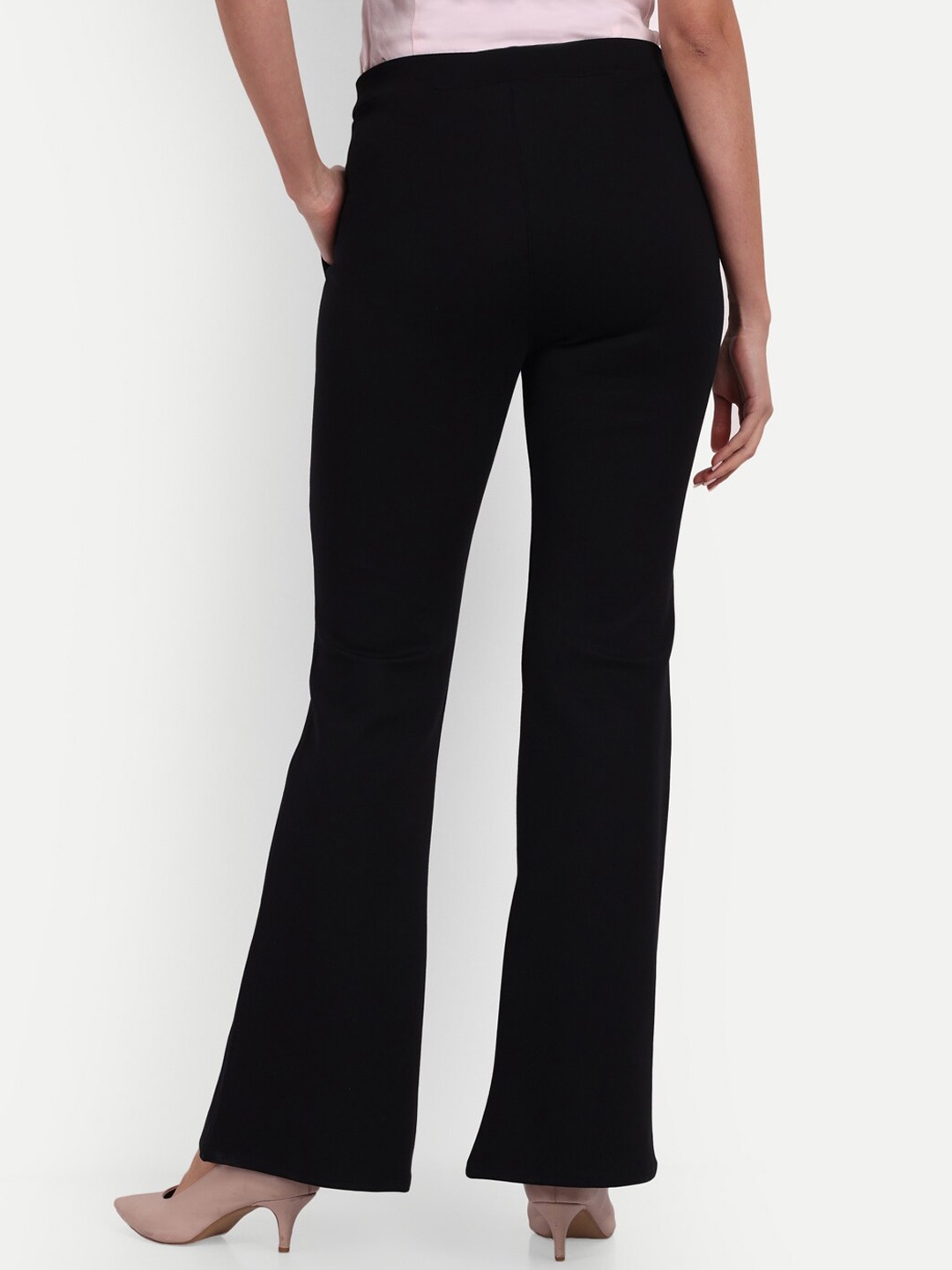 

BROADSTAR Women Smart Flared High-Rise Easy Wash Bootcut Trousers, Black