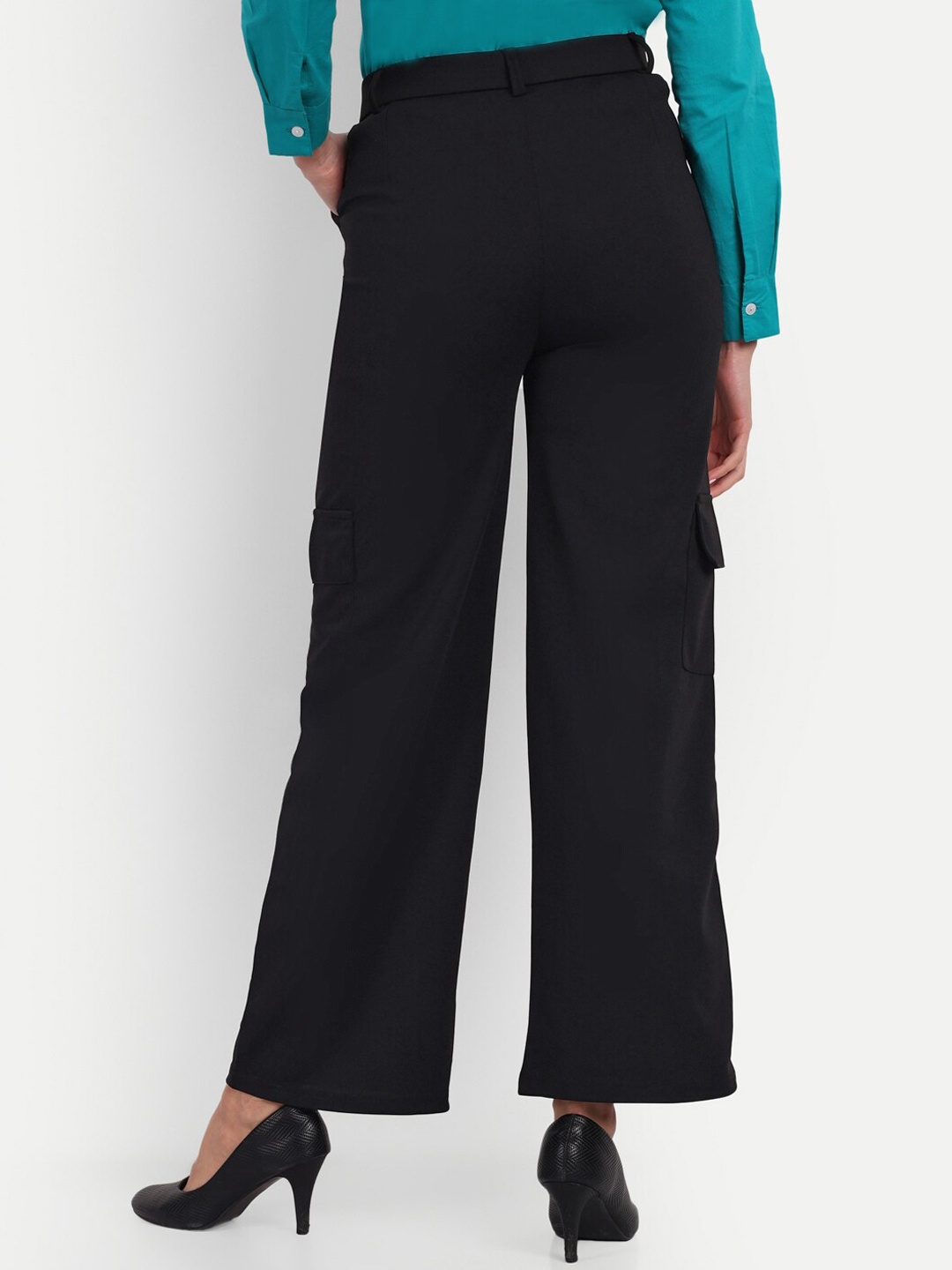 

BROADSTAR Women Smart Straight Fit High-Rise Easy Wash Cargos, Black