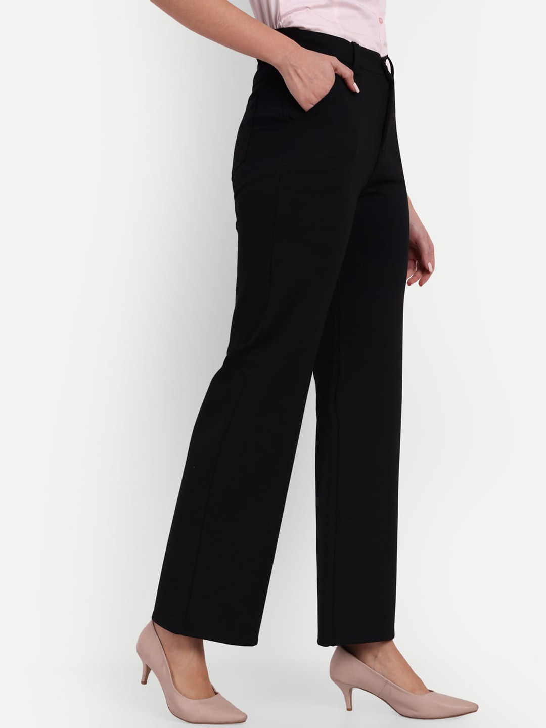 

BROADSTAR Women Smart Loose Fit High-Rise Easy Wash Parallel Trousers, Black