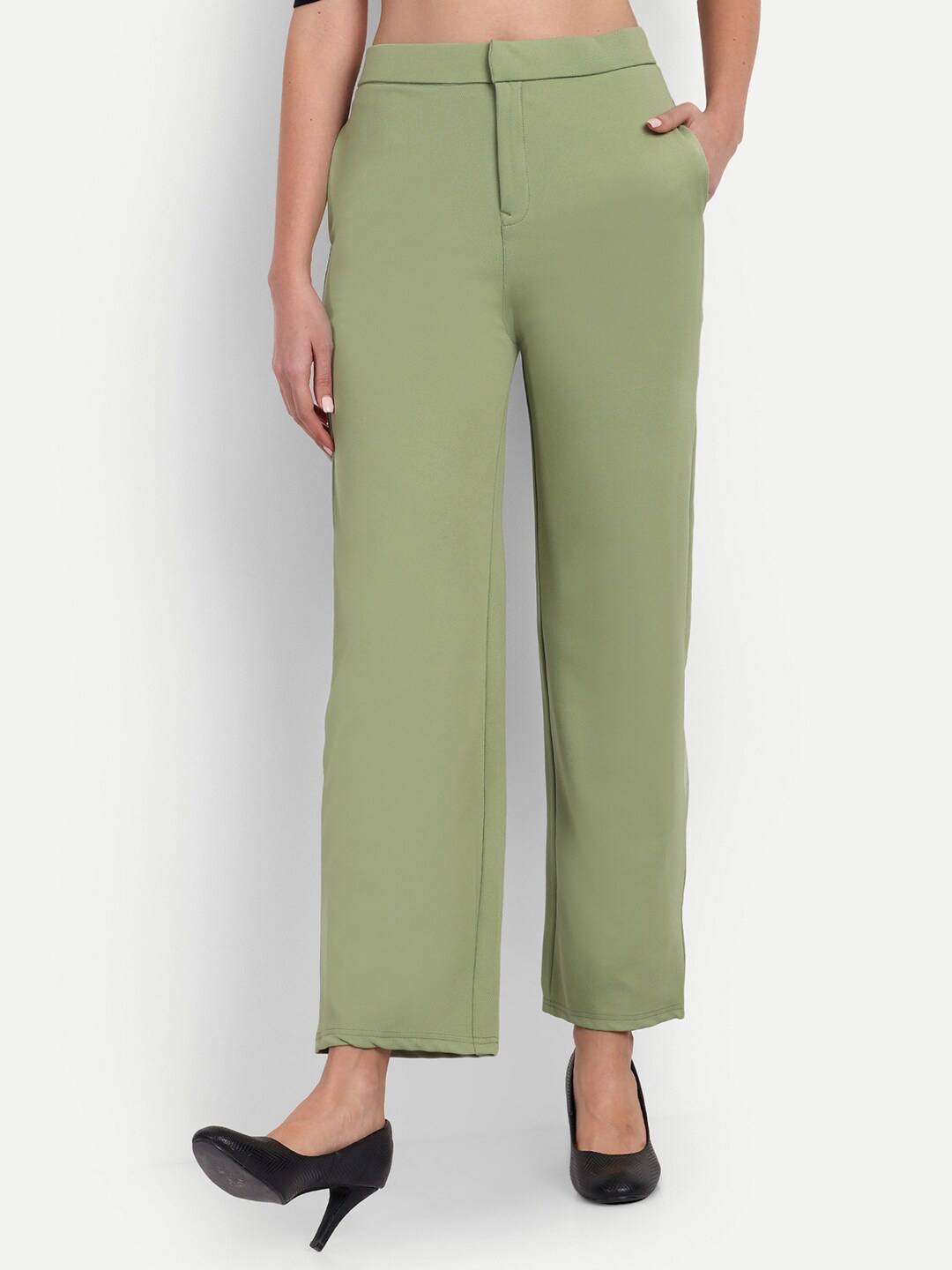 

BROADSTAR Women Smart Straight Fit High-Rise Easy Wash Parallel Trousers, Green