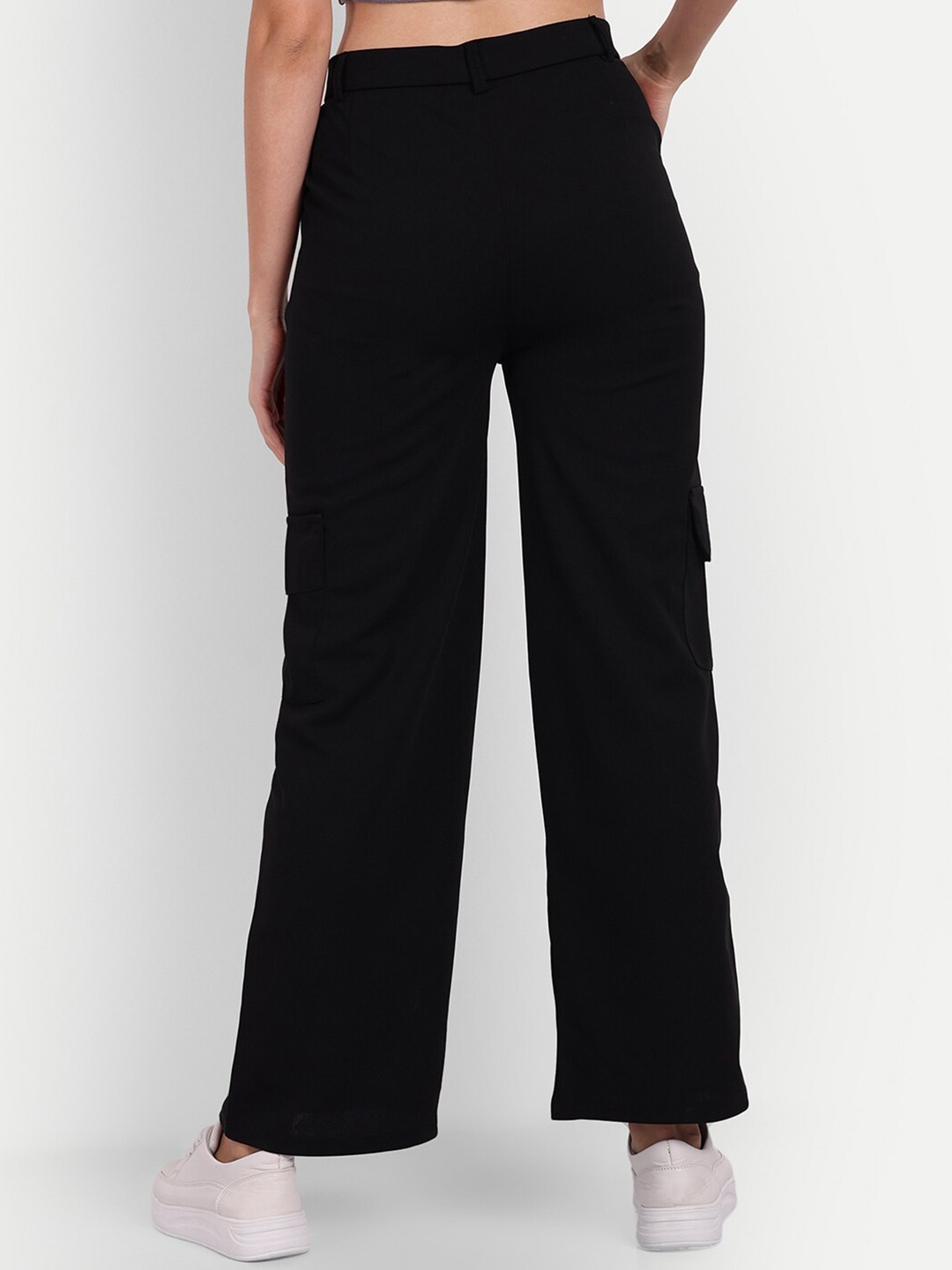

BROADSTAR Women Smart Straight Fit High-Rise Easy Wash Lyocell Cargos, Black