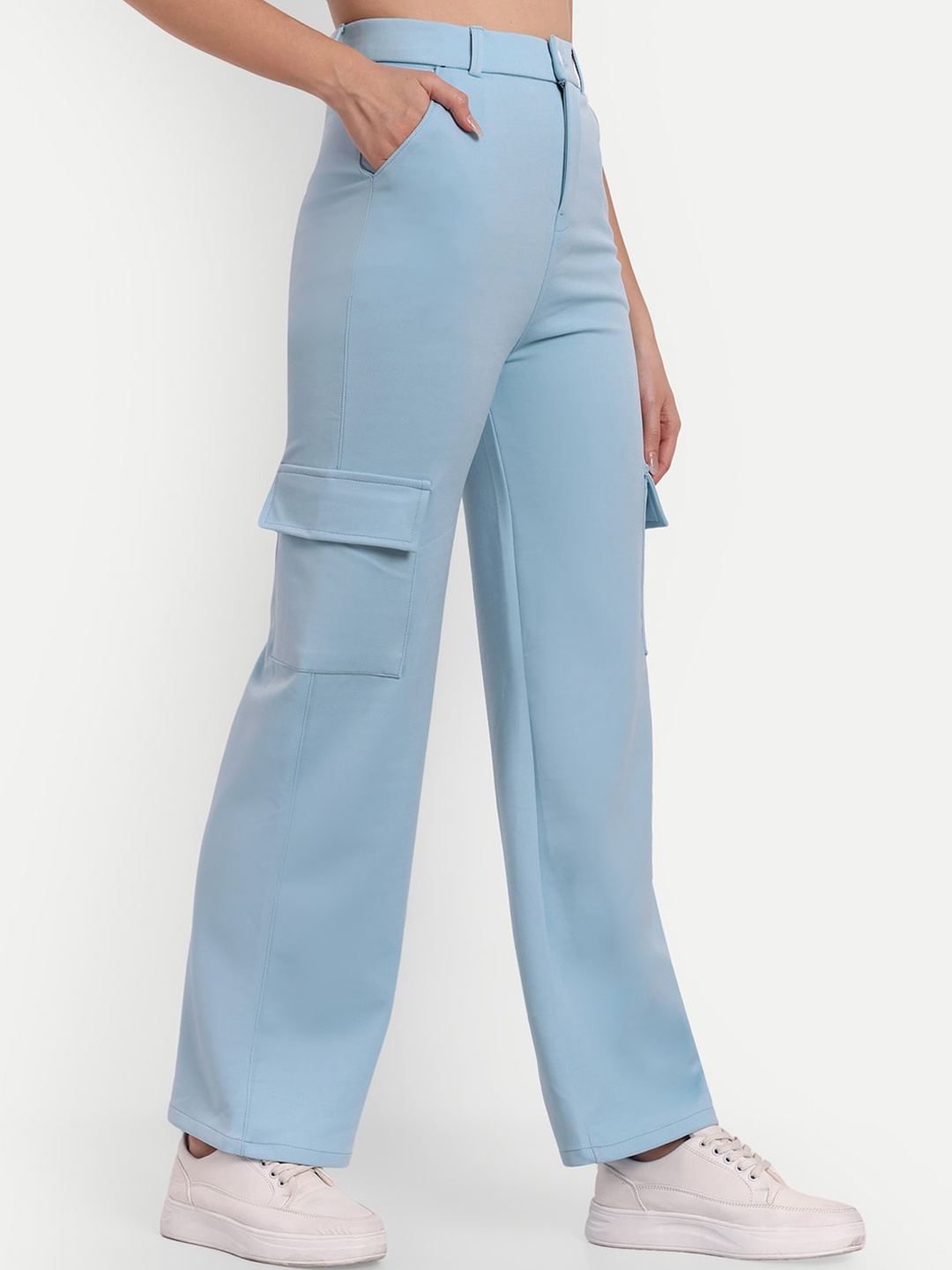 

BROADSTAR Women Smart Straight Fit High-Rise Easy Wash Trousers, Blue