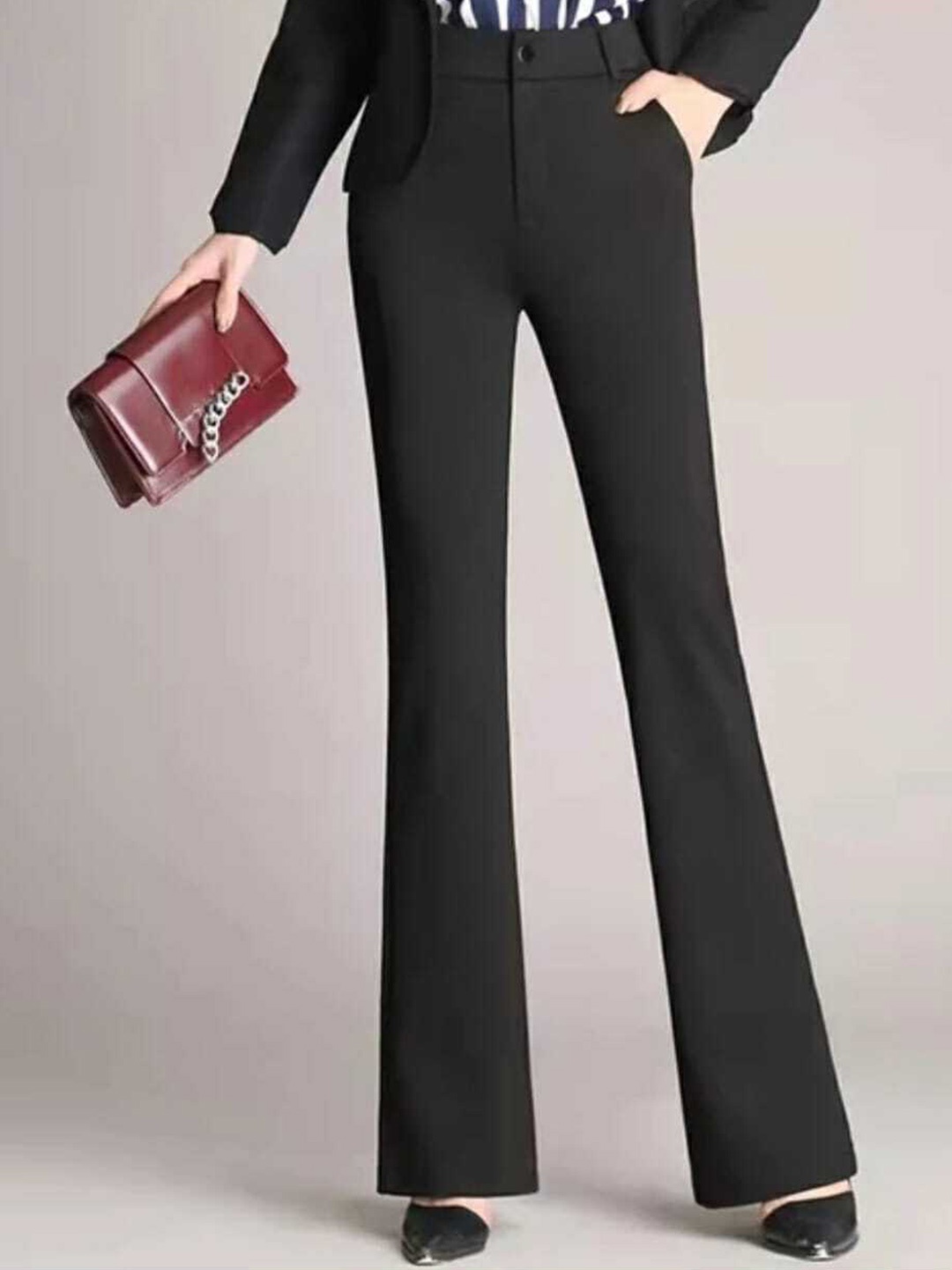 

BROADSTAR Women Smart Flared High-Rise Easy Wash Bootcut Trousers, Black