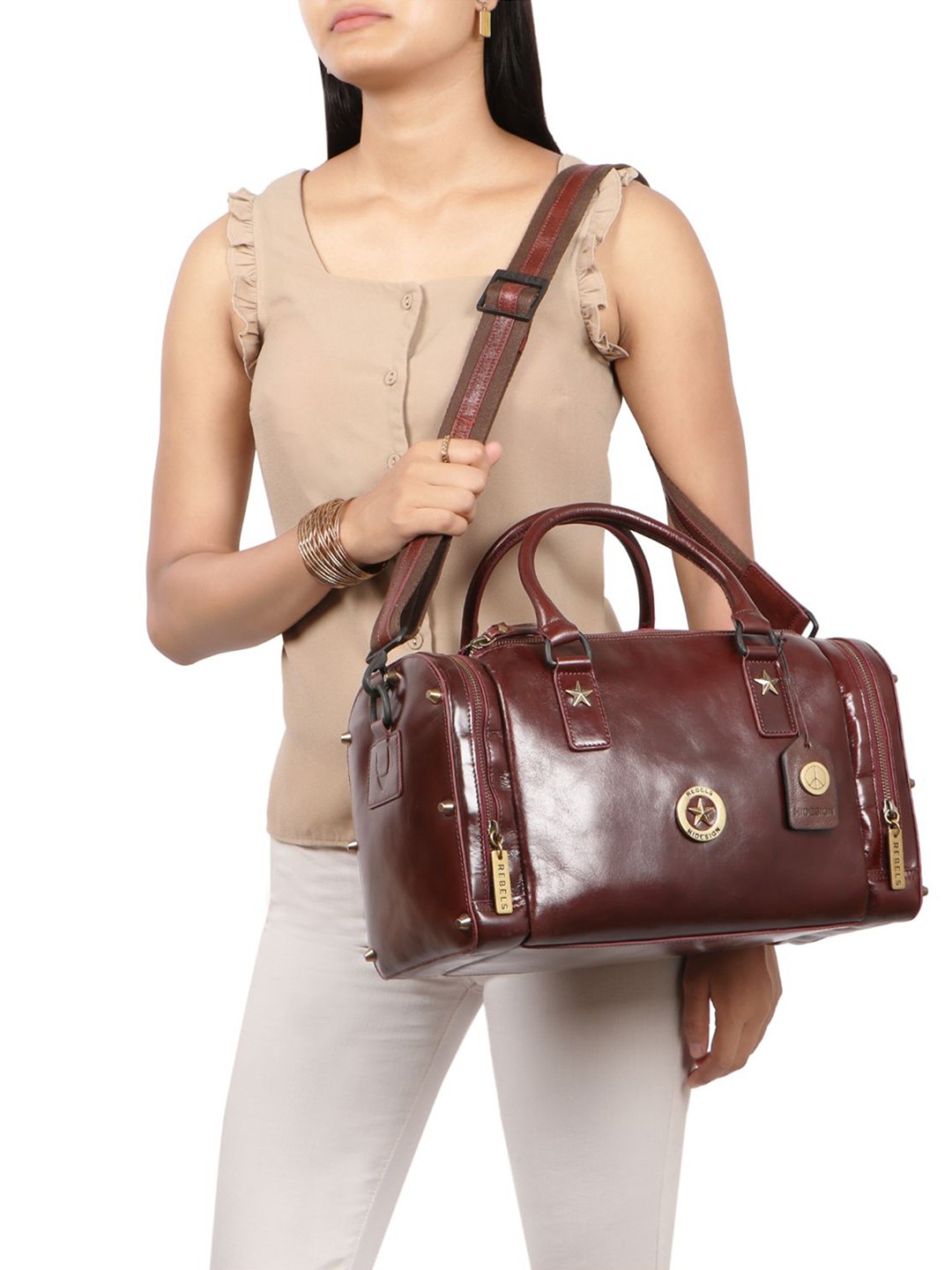 

Hidesign Structured Leather Handheld Bag, Red