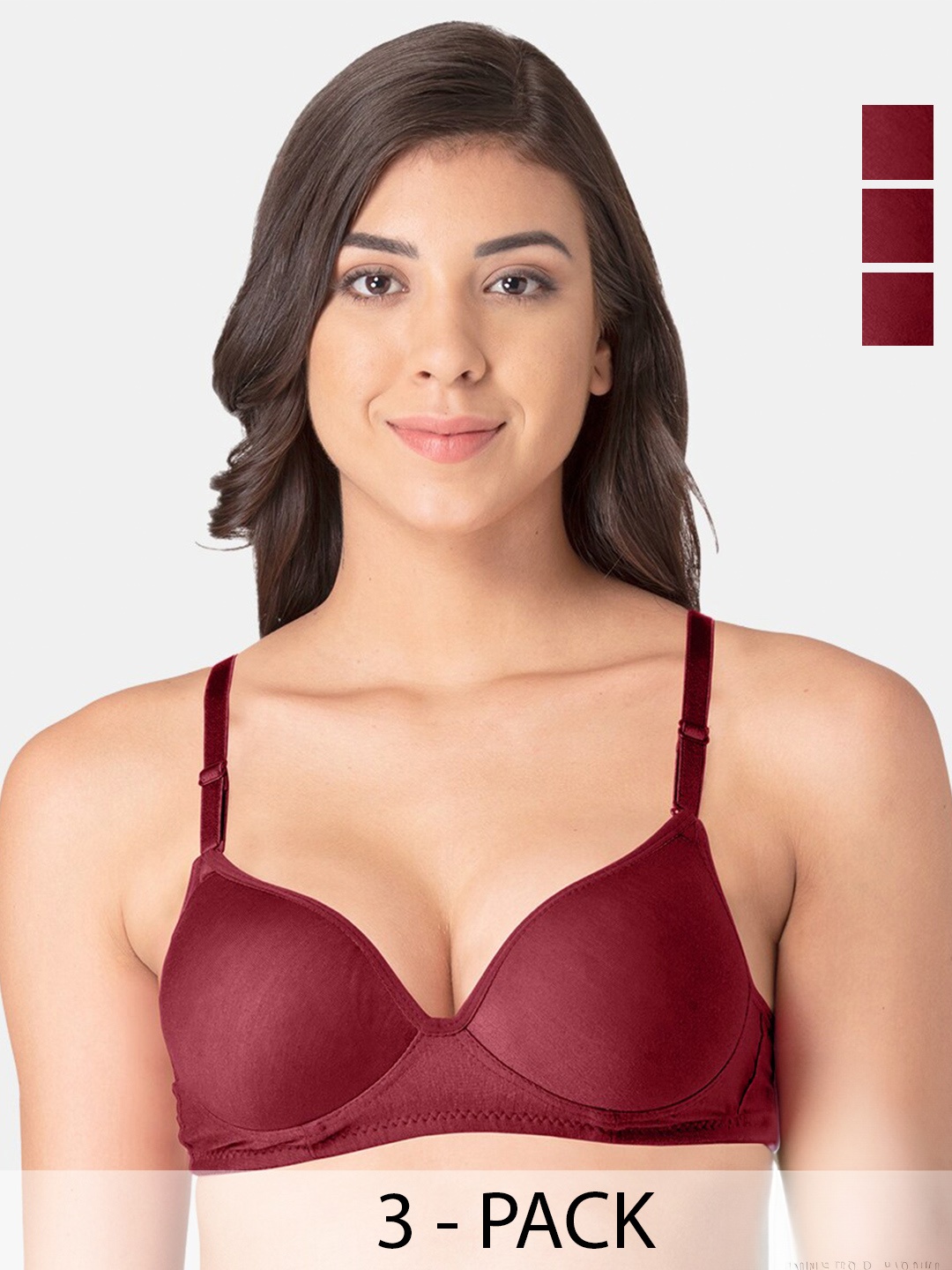 

KOMLI Pack Of 3 Medium Coverage Heavily Padded Bra With All Day Comfort, Maroon