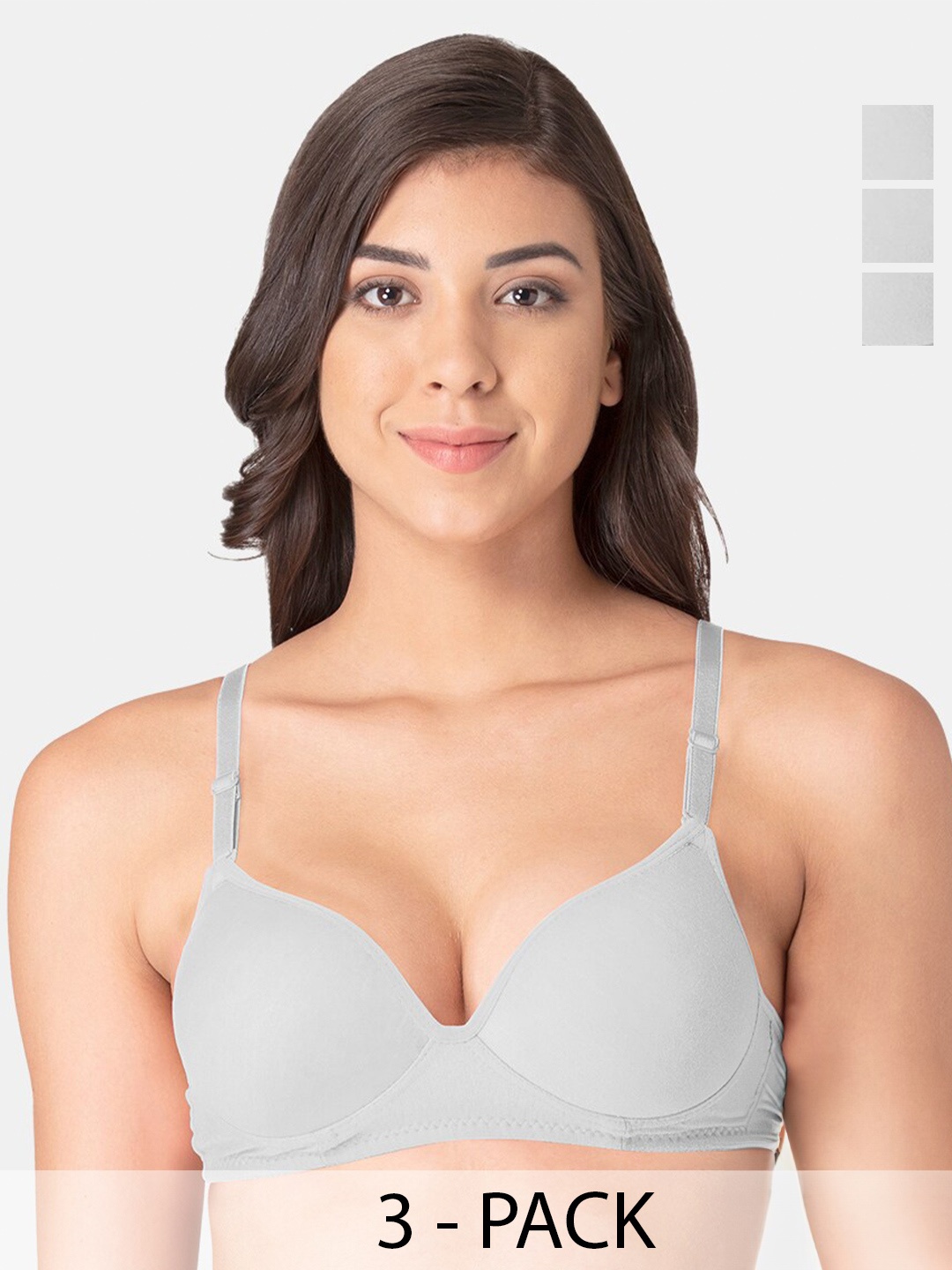 

KOMLI Pack Of 3 Medium Coverage Heavily Padded Bra With All Day Comfort, Grey
