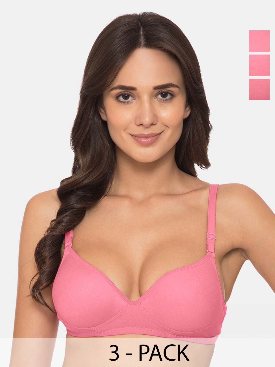 

KOMLI Pack Of 3 Medium Coverage Heavily Padded Bra With All Day Comfort, Pink