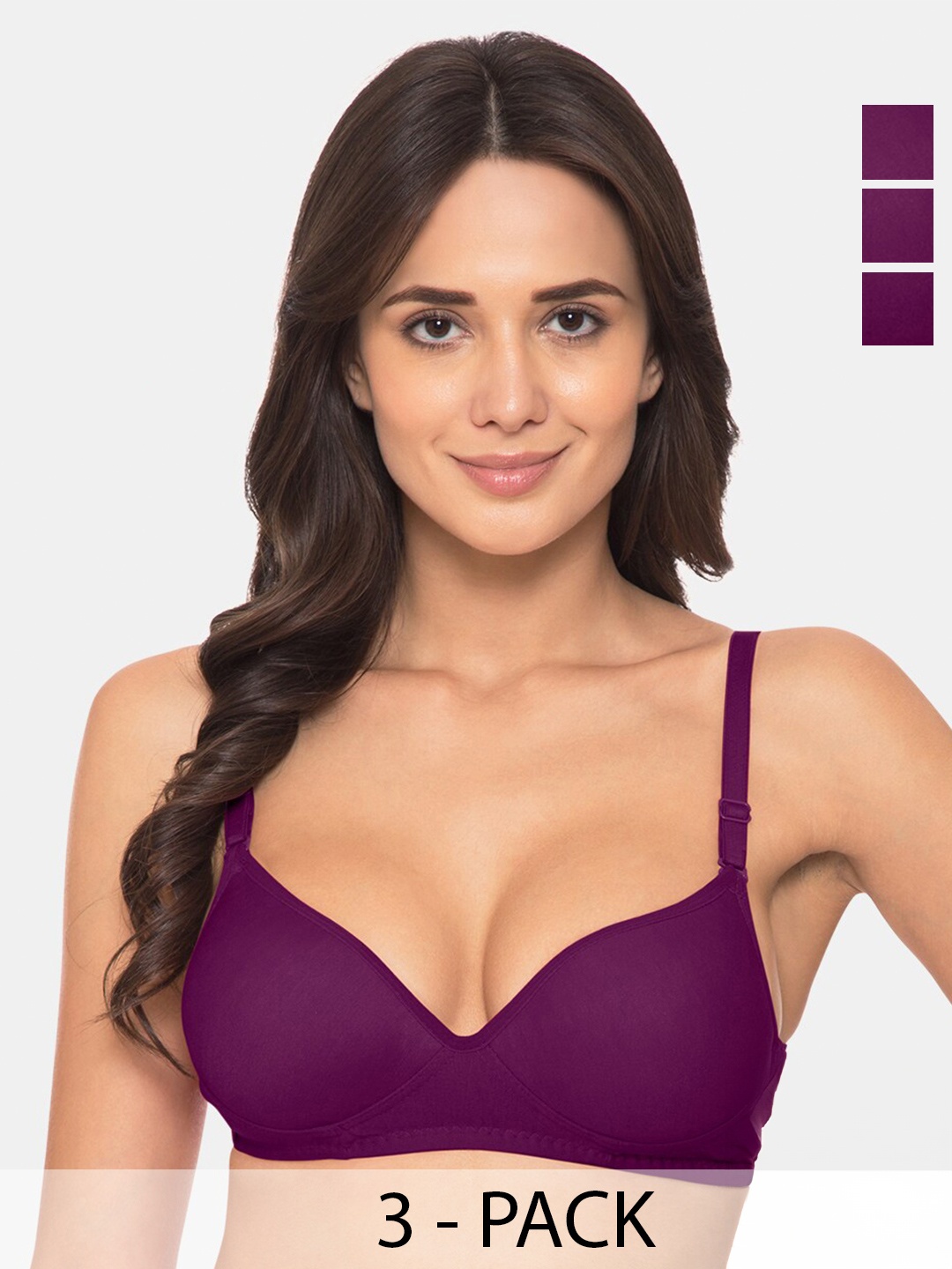 

KOMLI Pack Of 3 Medium Coverage Heavily Padded Bra With All Day Comfort, Magenta