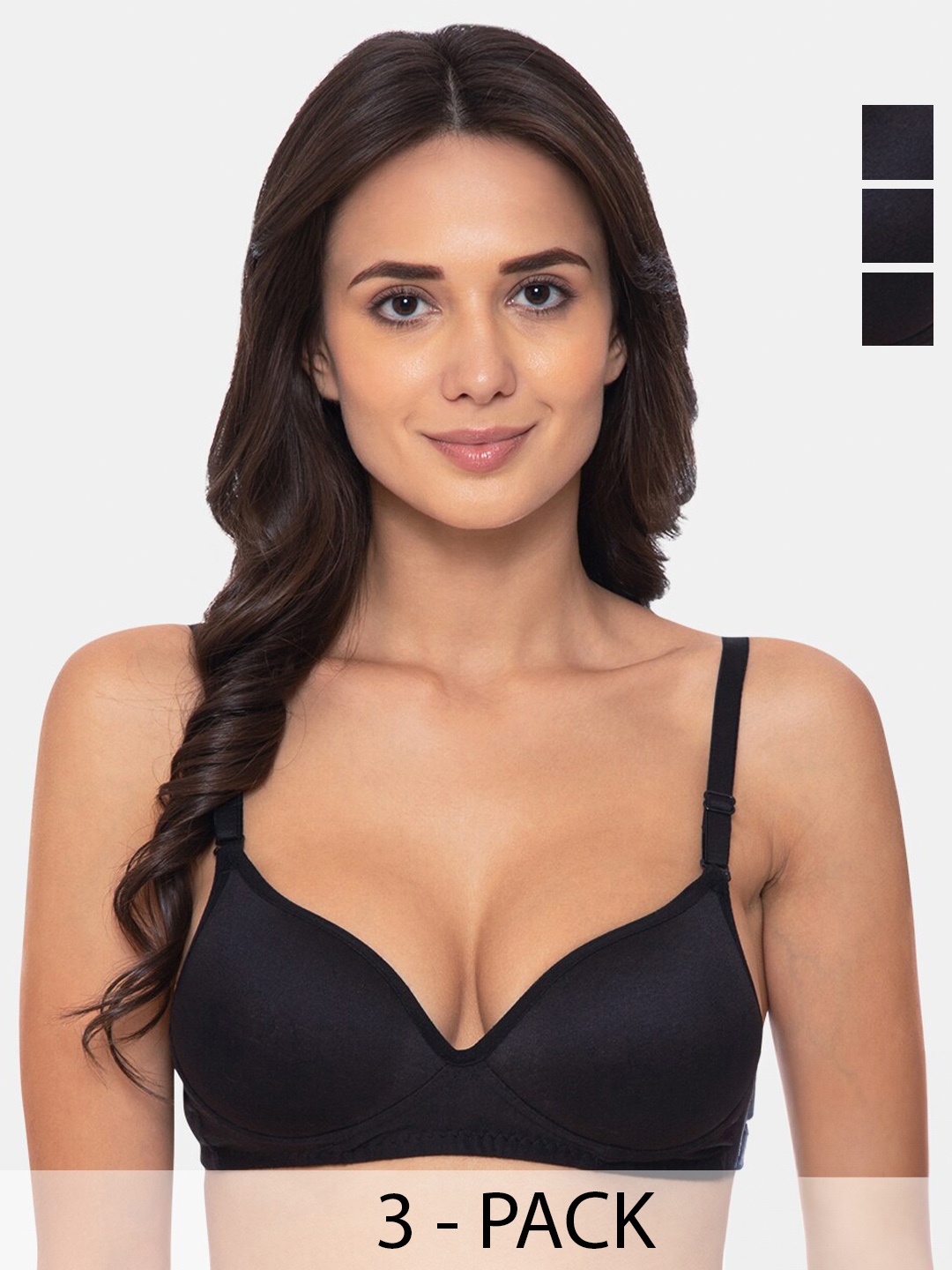 

KOMLI Pack Of 3 Medium Coverage Heavily Padded Bra With All Day Comfort, Black