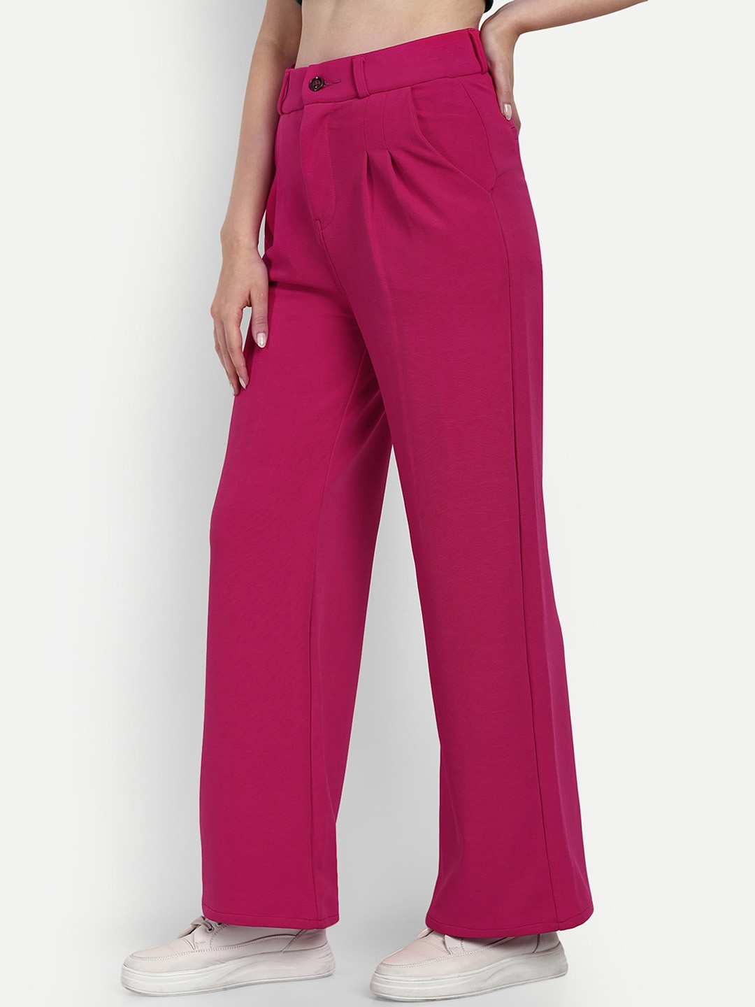 

BROADSTAR Women Smart Loose Fit High-Rise Easy Wash Pleated Parallel Trousers, Rose