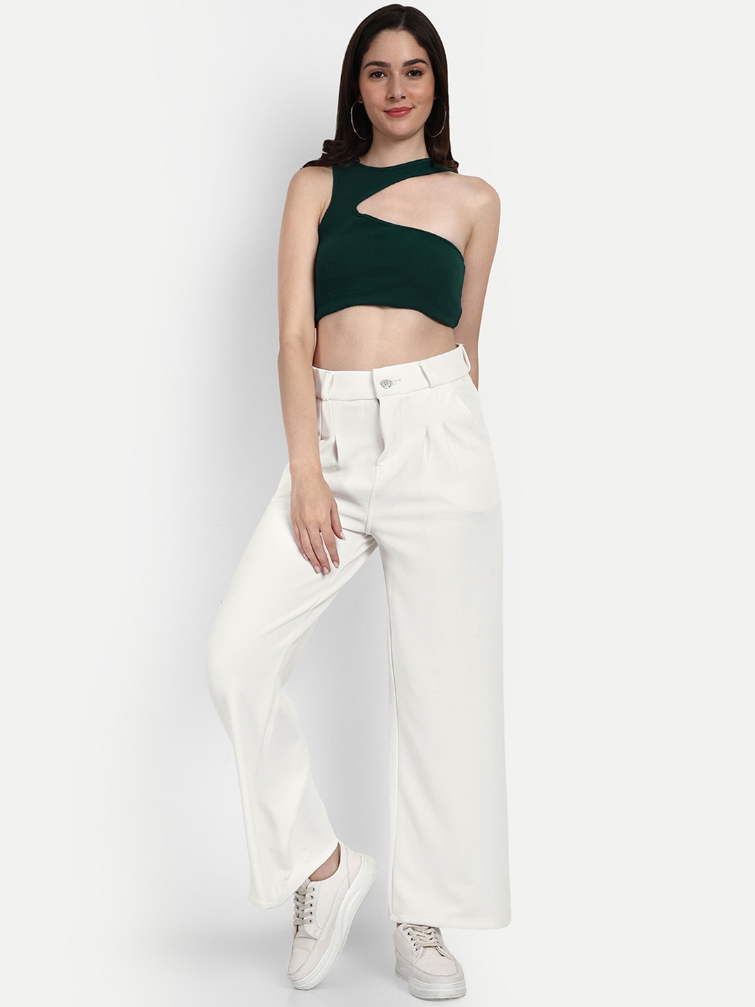 

BROADSTAR Women Smart Loose Fit High-Rise Easy Wash Parallel Trousers, White