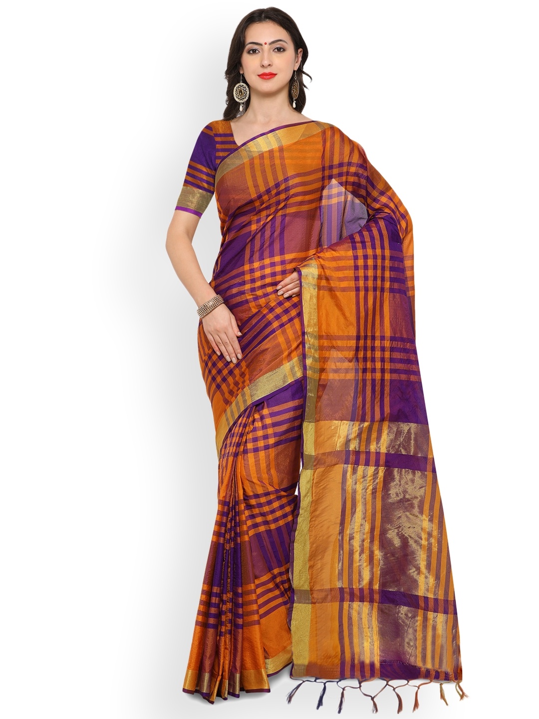 

Saree mall Purple & Mustard Silk Cotton Printed Saree
