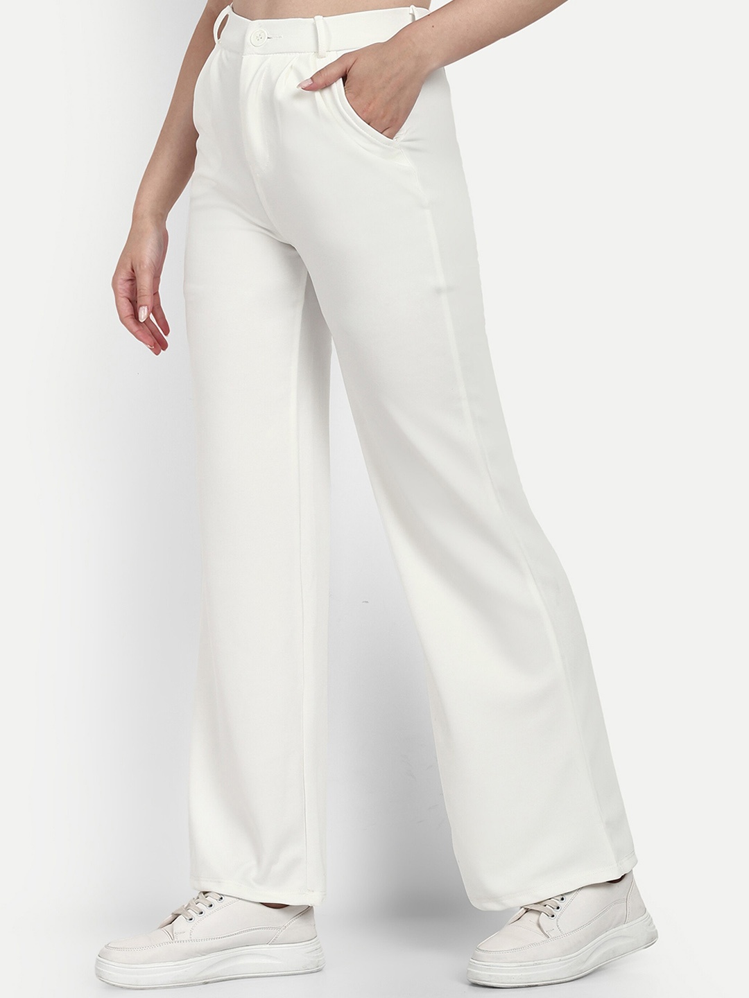 

BROADSTAR Women Smart Loose Fit High-Rise Easy Wash Trousers, White