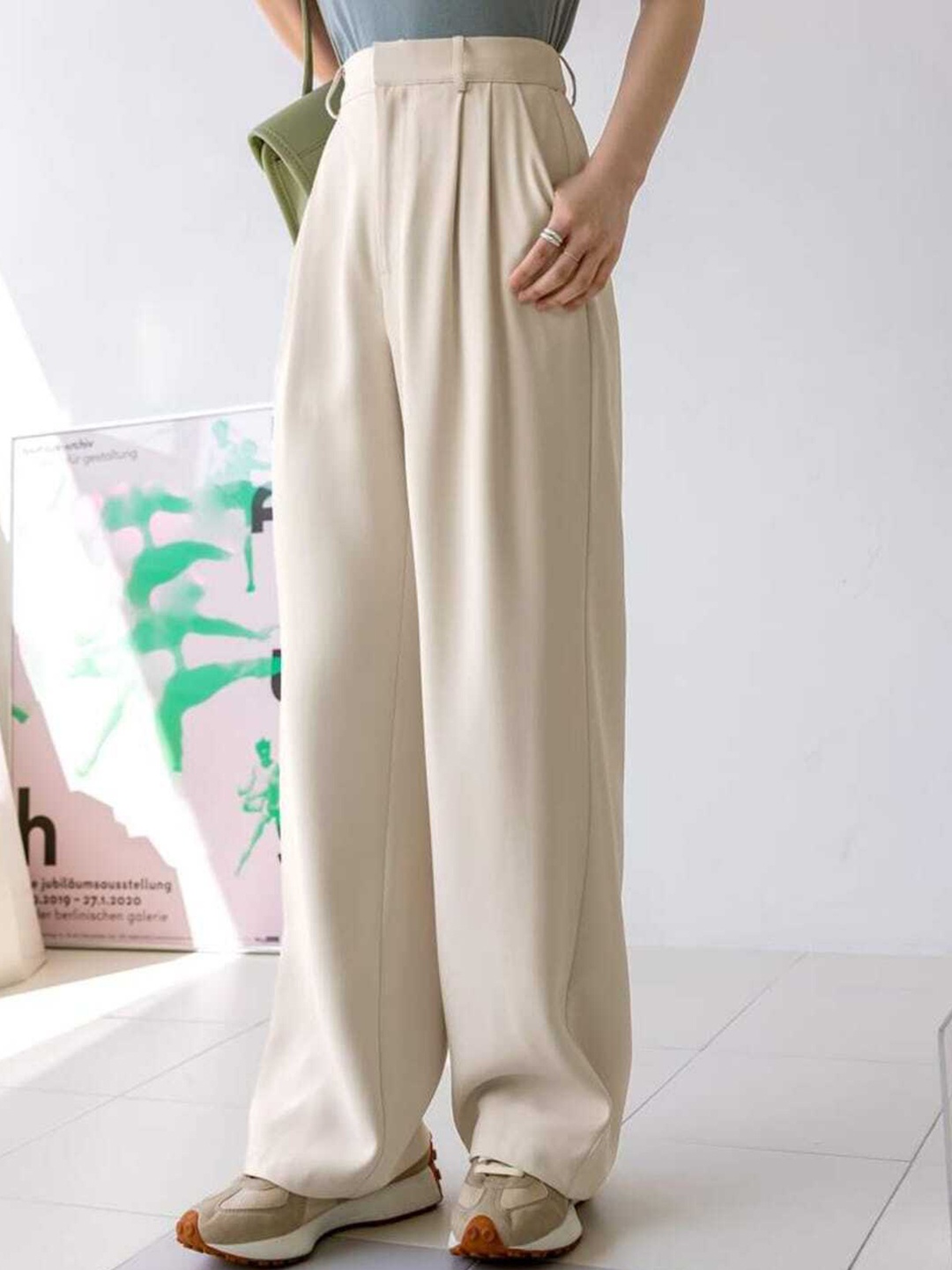 

BROADSTAR Women Pleated Korean Pants, Beige