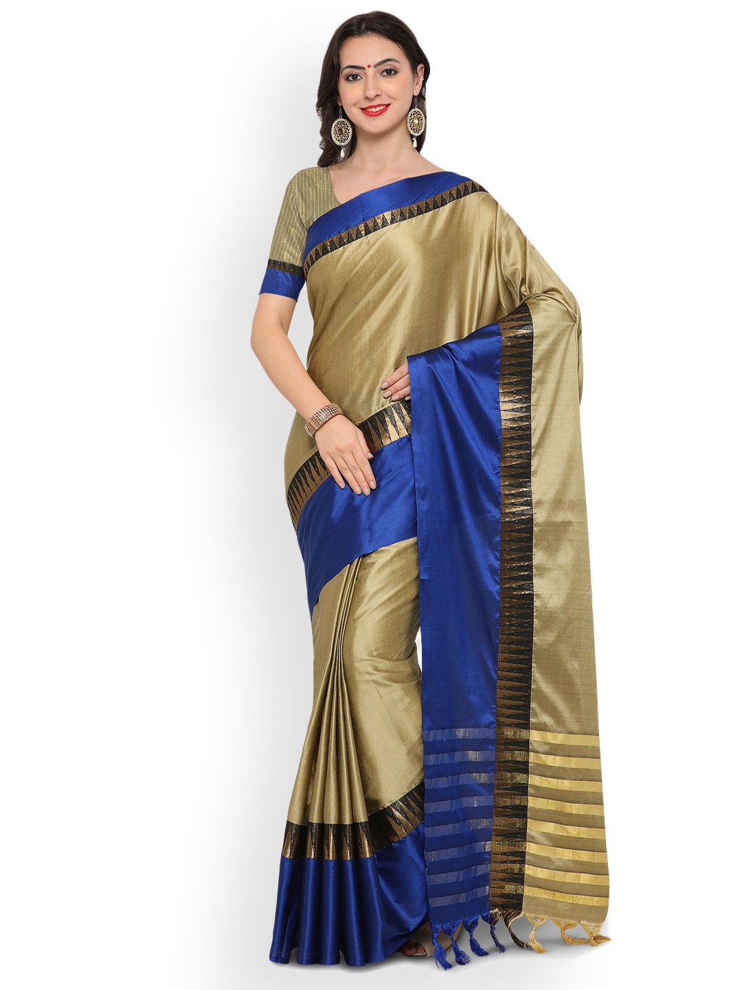 

Saree mall Beige & Blue Silk Blend Printed Saree