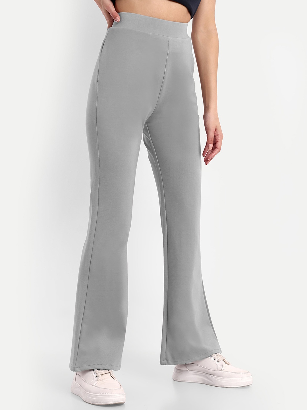 

BROADSTAR Women Smart Flared High-Rise Easy Wash Stretchable Bootcut Trousers, Grey