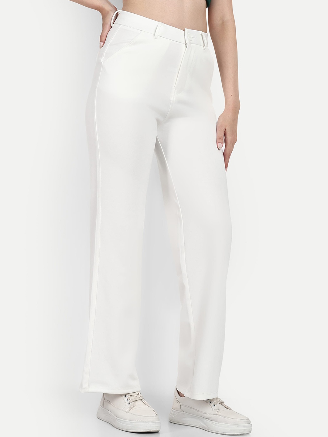 

BROADSTAR Women Smart Loose Fit High-Rise Easy Wash Trousers, White