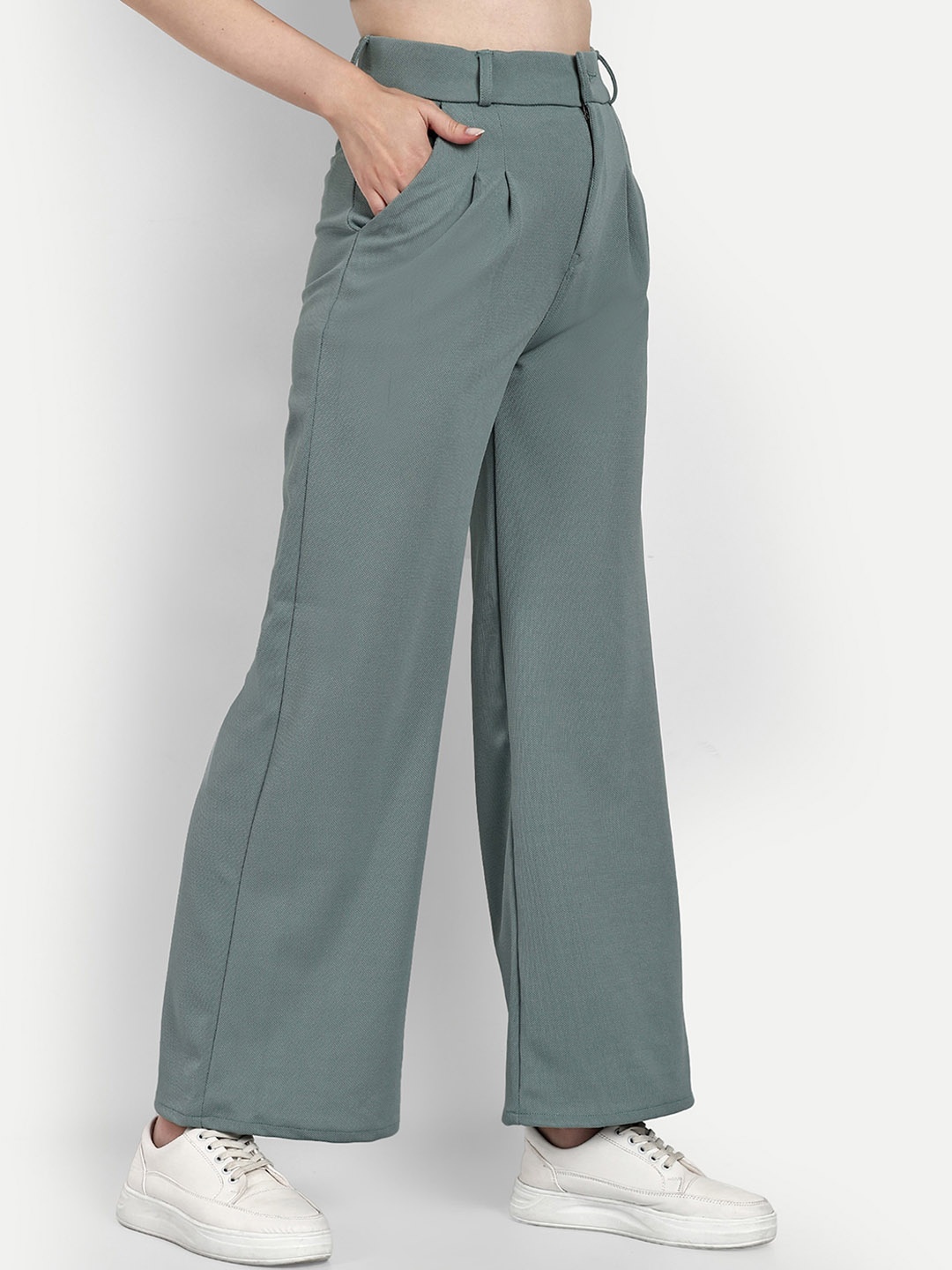 

BROADSTAR Women Smart Straight Fit High-Rise Easy Wash Parallel Trousers, Sea green