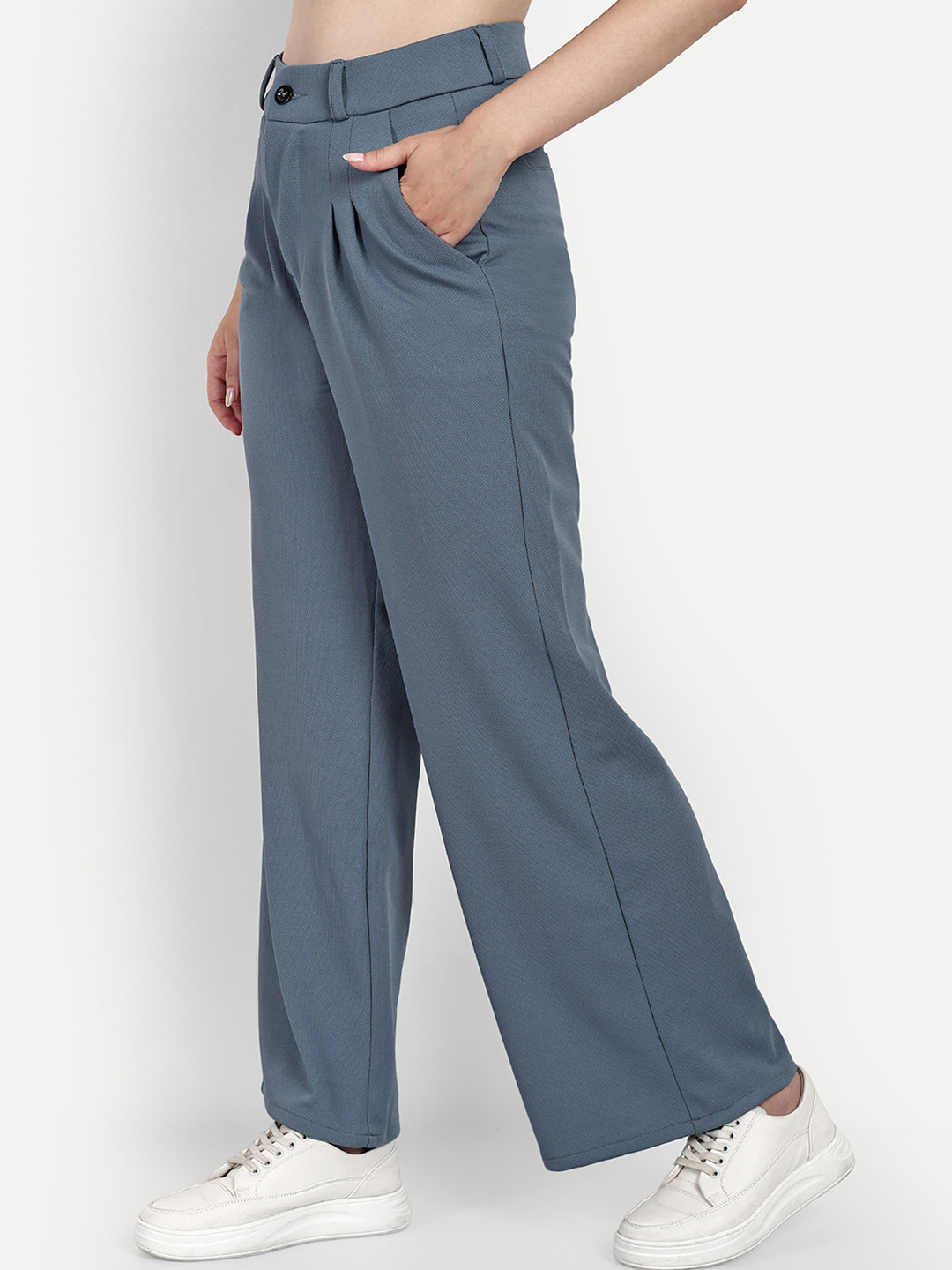 

BROADSTAR Women Smart Loose Fit High-Rise Easy Wash Cotton Parallel Trousers, Grey