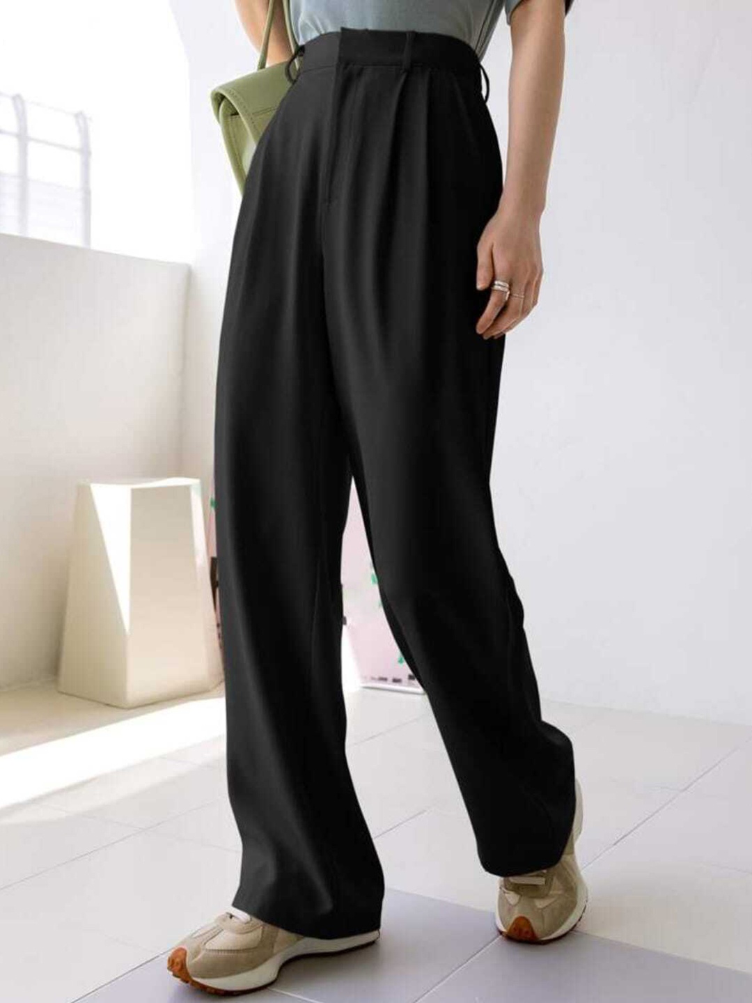 

BROADSTAR Women Pleated Korean Pants, Black