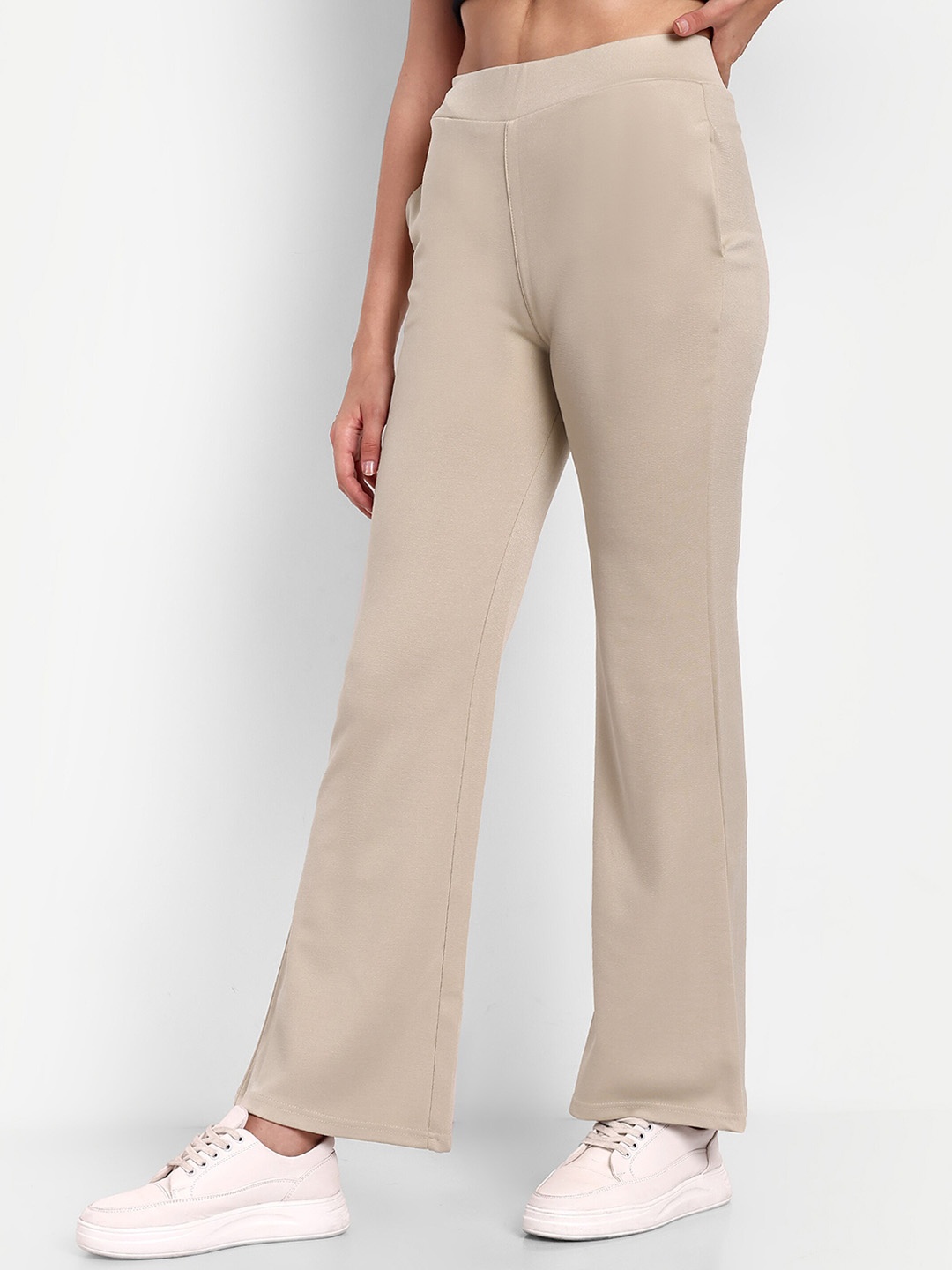 

BROADSTAR Women Smart Flared Bootcut High-Rise Easy Wash Trousers, Cream