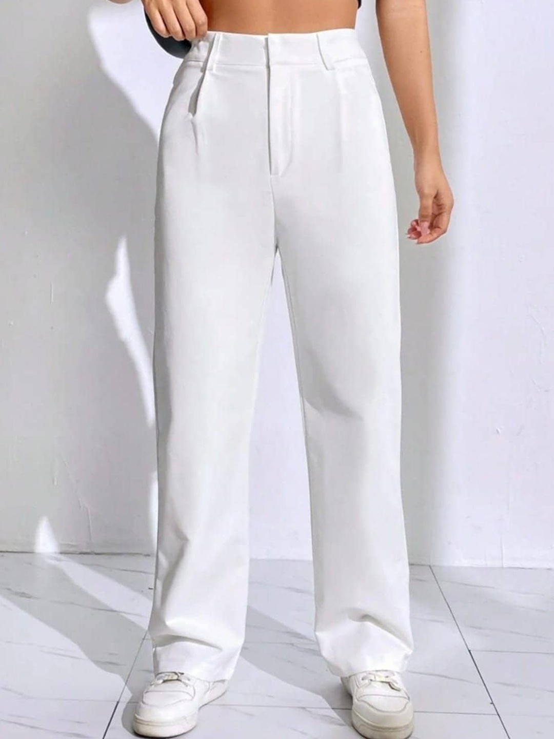 

BROADSTAR Women Smart Loose Fit High-Rise Easy Wash Trousers, White