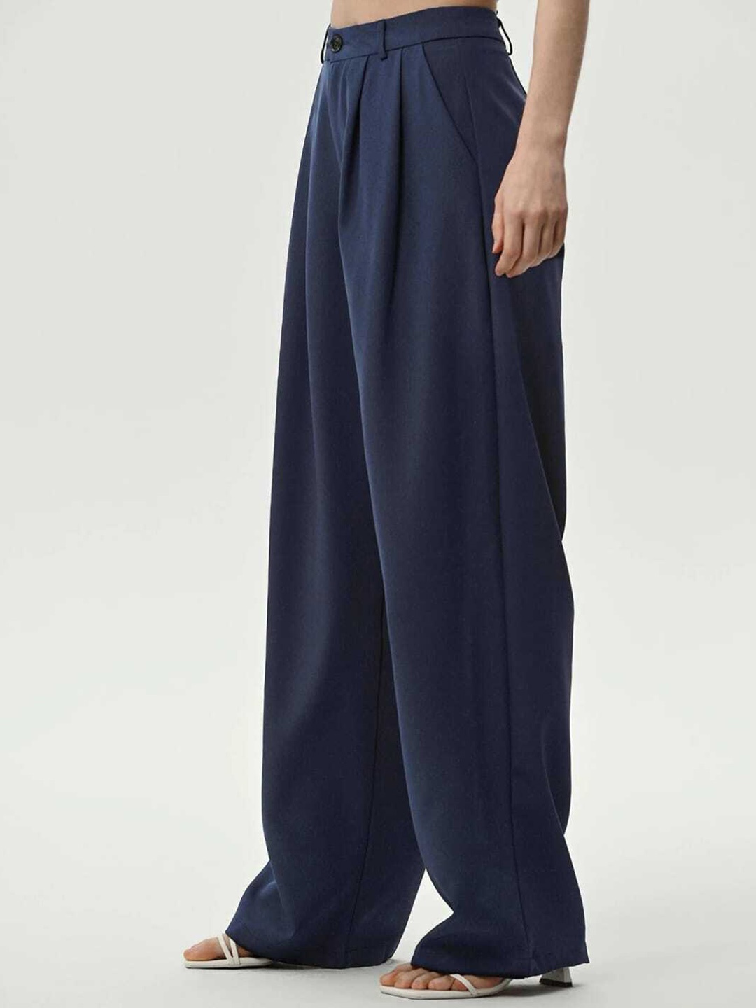 

BROADSTAR Women Smart Loose Fit High-Rise Easy Wash Parallel Trousers, Navy blue