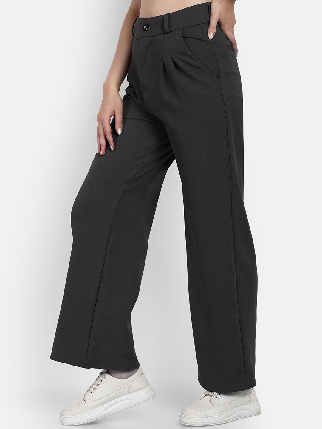 

BROADSTAR Women Smart Loose Fit High-Rise Easy Wash Trousers, Grey