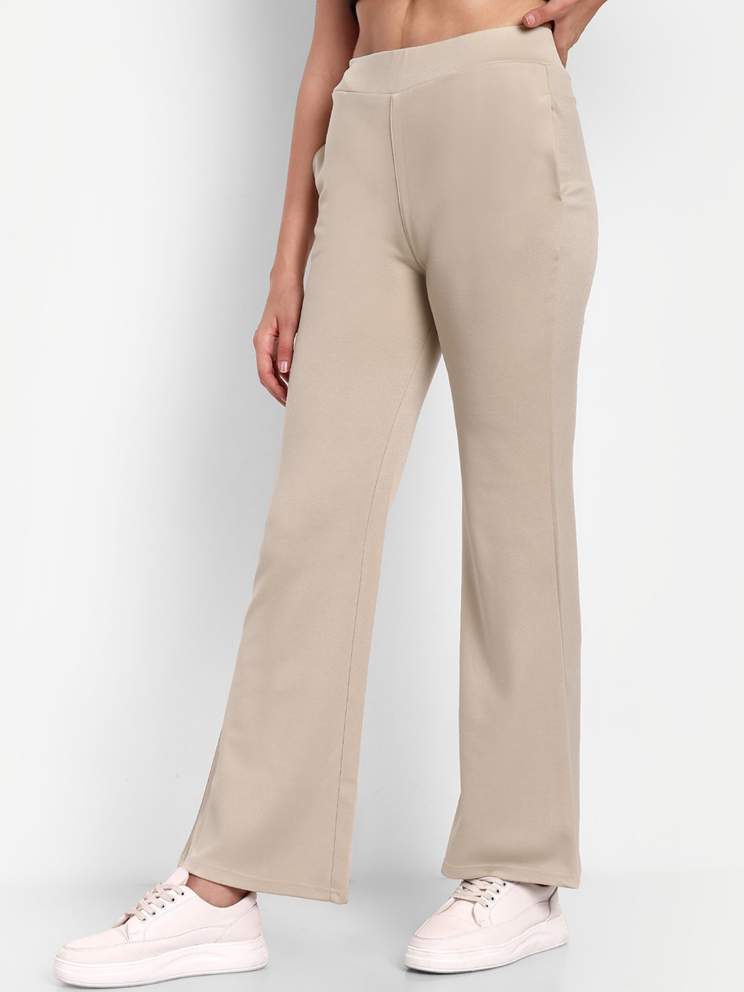 

BROADSTAR Women Smart Flared High-Rise Easy Wash Bootcut Cotton Formal Trousers, Beige