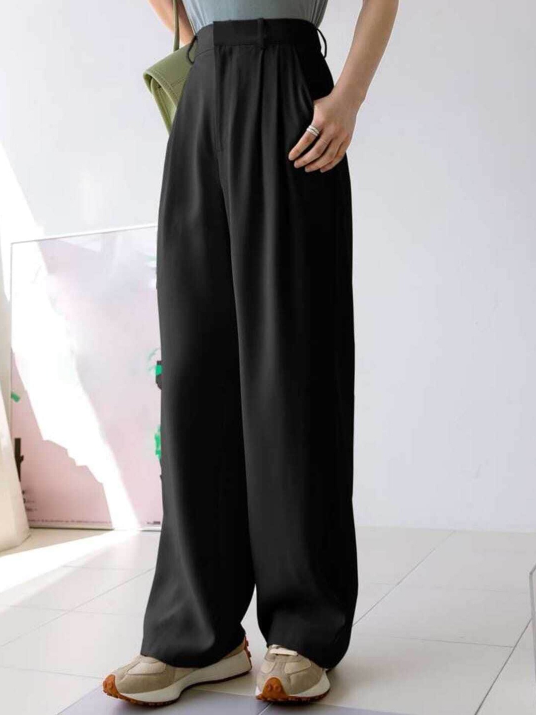 

BROADSTAR Women Pleated Korean Pants, Black