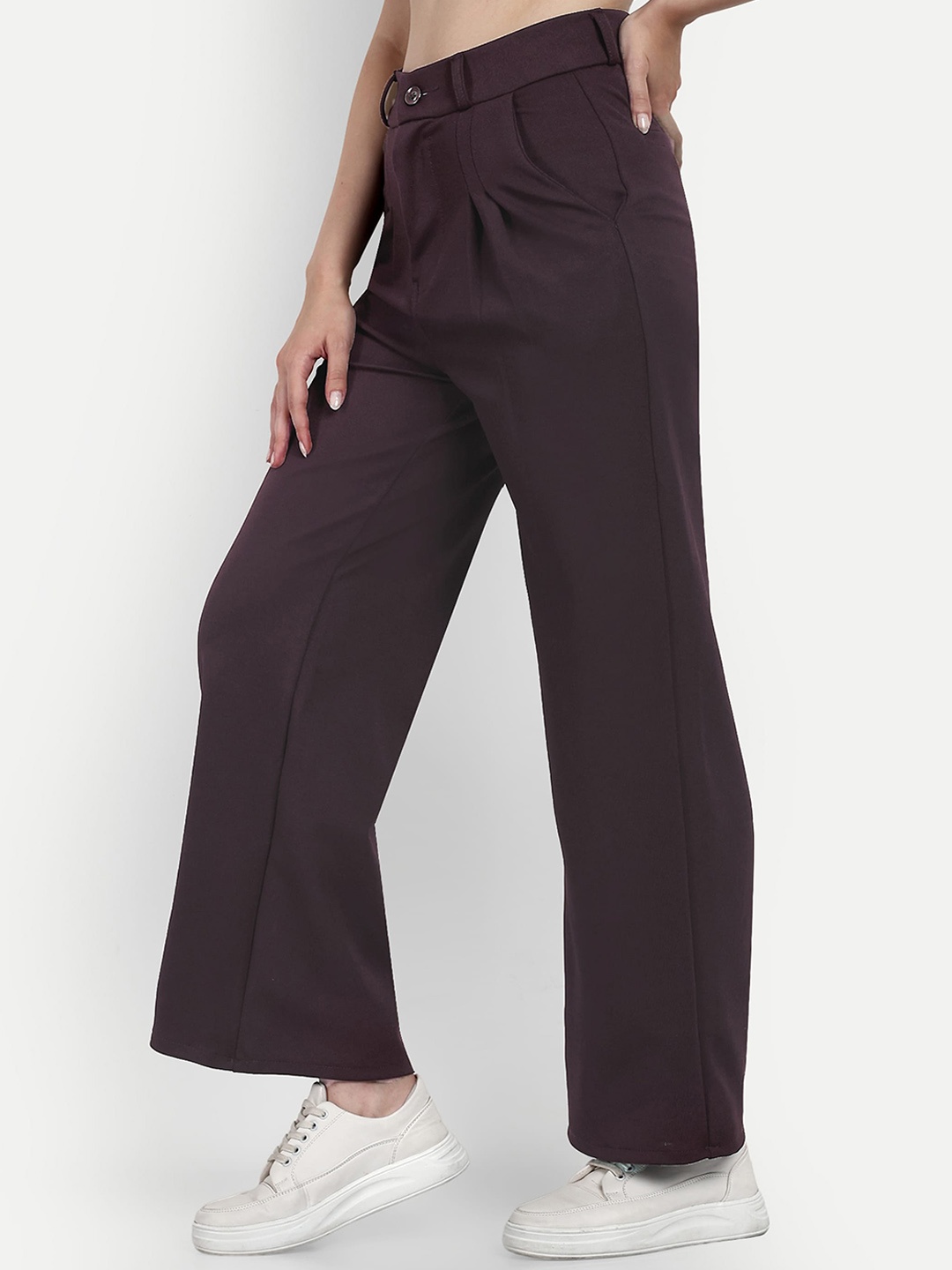 

BROADSTAR Women Smart Loose Fit High-Rise Easy Wash Cotton Parallel Trousers, Brown