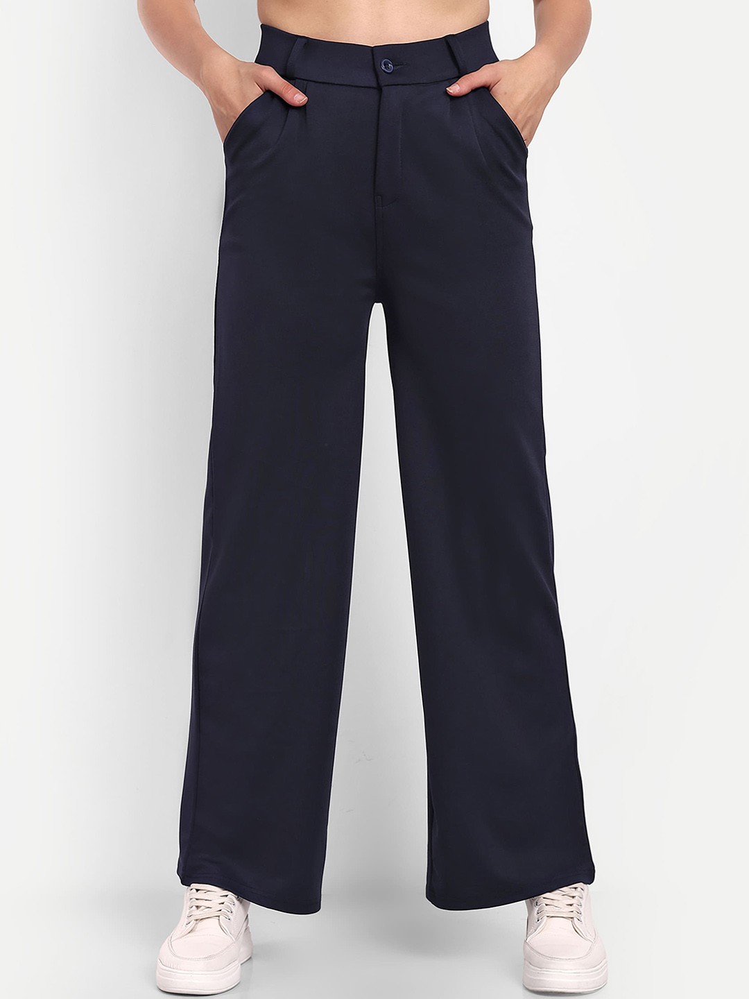 

BROADSTAR Women Pleated Korean Pants, Navy blue