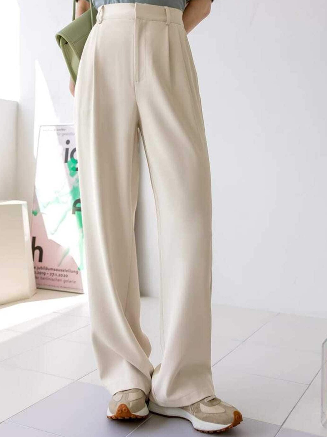 

BROADSTAR Women Pleated Korean Pants, Beige