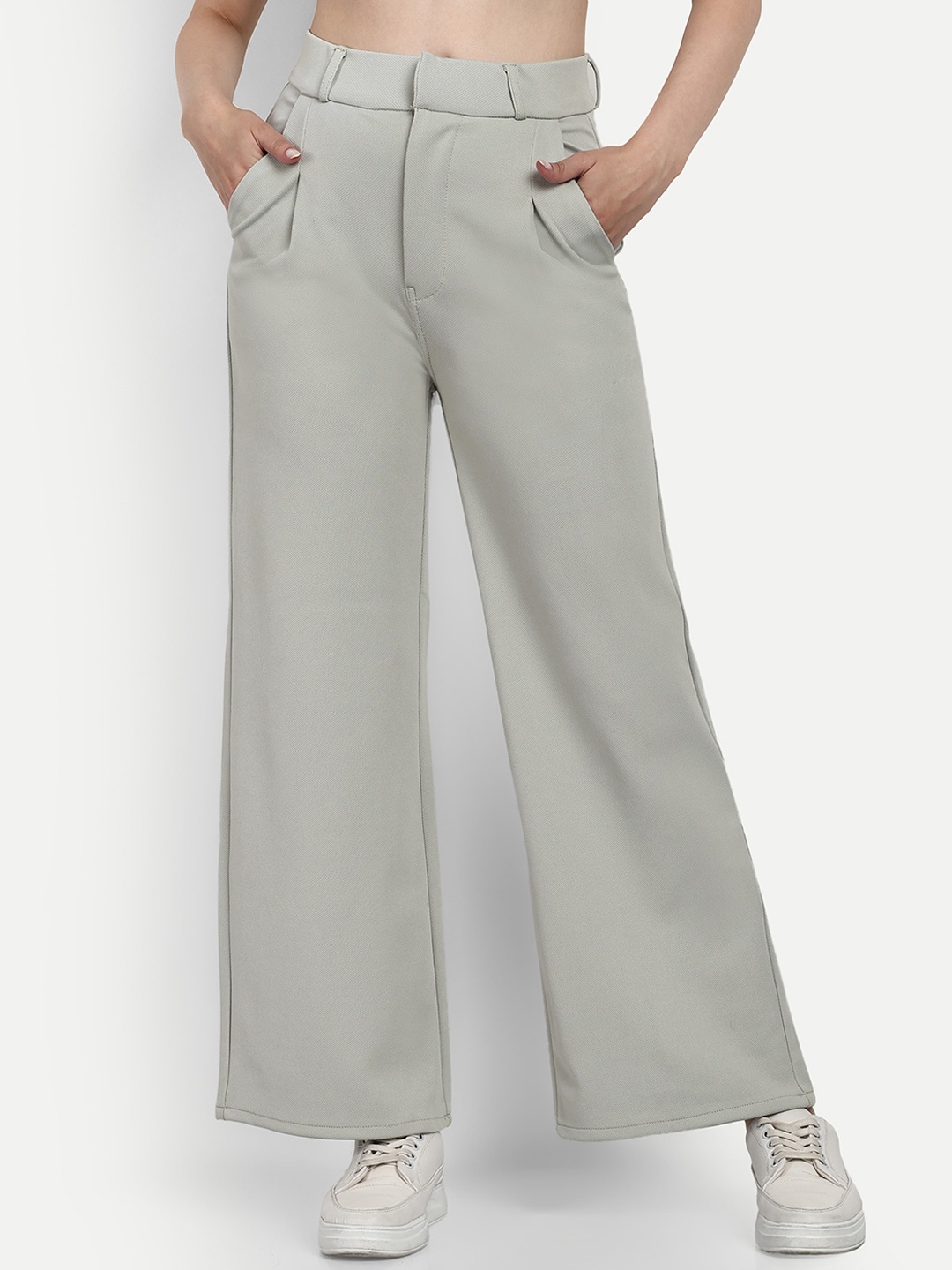 

BROADSTAR Women Grey Smart Loose Fit High-Rise Easy Wash Pleated Trousers