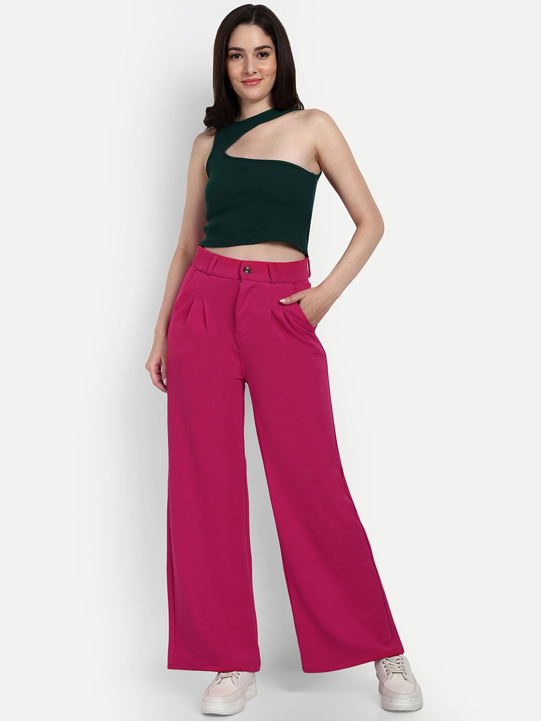 

BROADSTAR Women Loose Fit High-Rise Parallel Trousers, Rose