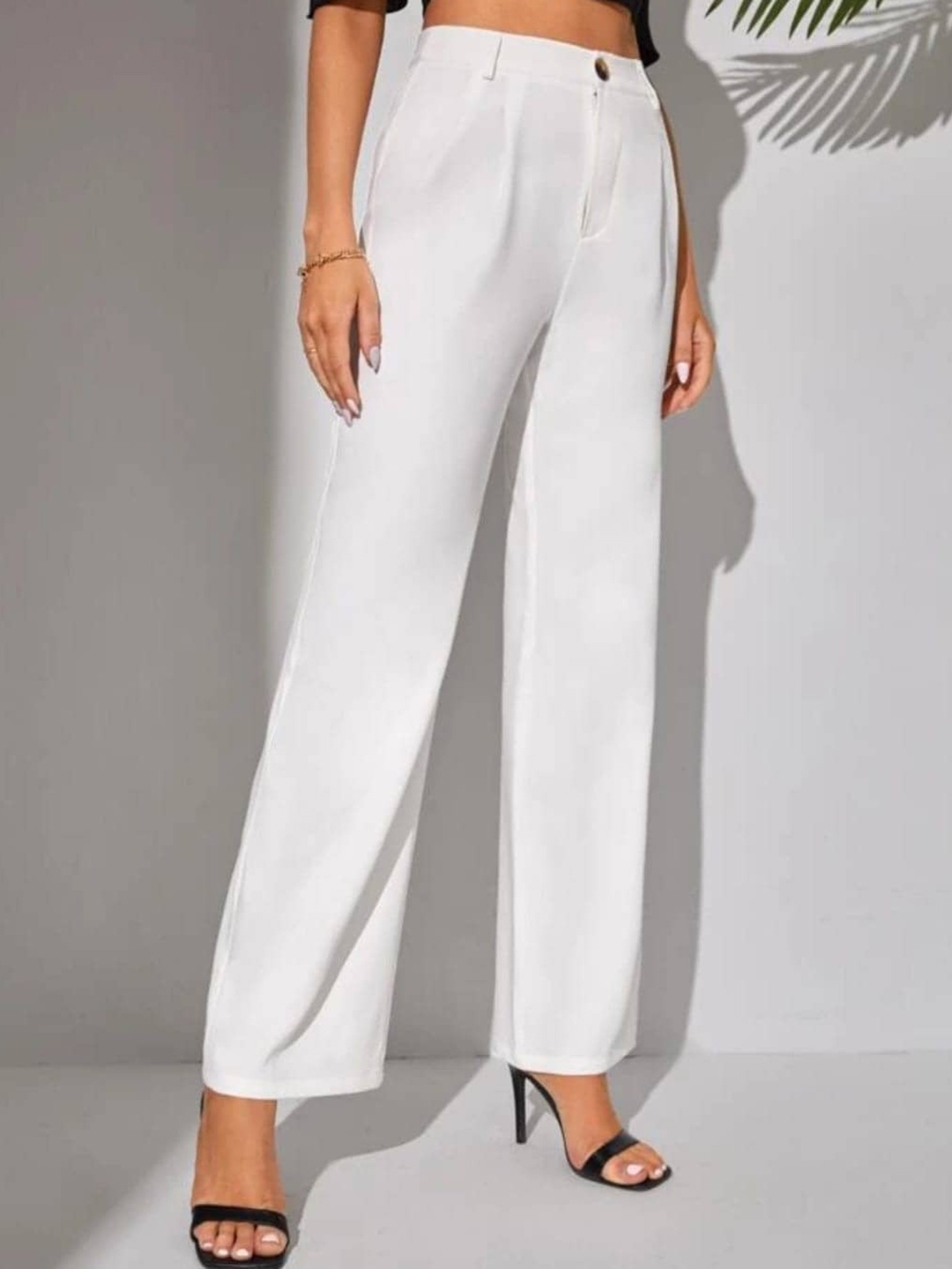 

BROADSTAR Women Smart Loose Fit High-Rise Easy Wash Cotton Parallel Trousers, White