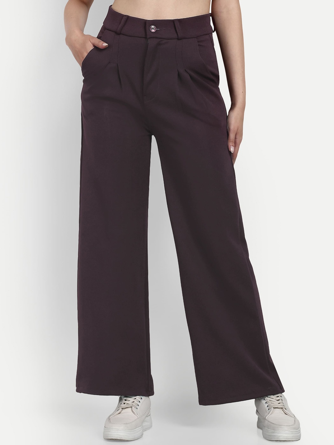

BROADSTAR Women Loose Fit High-Rise Parallel Trousers, Brown