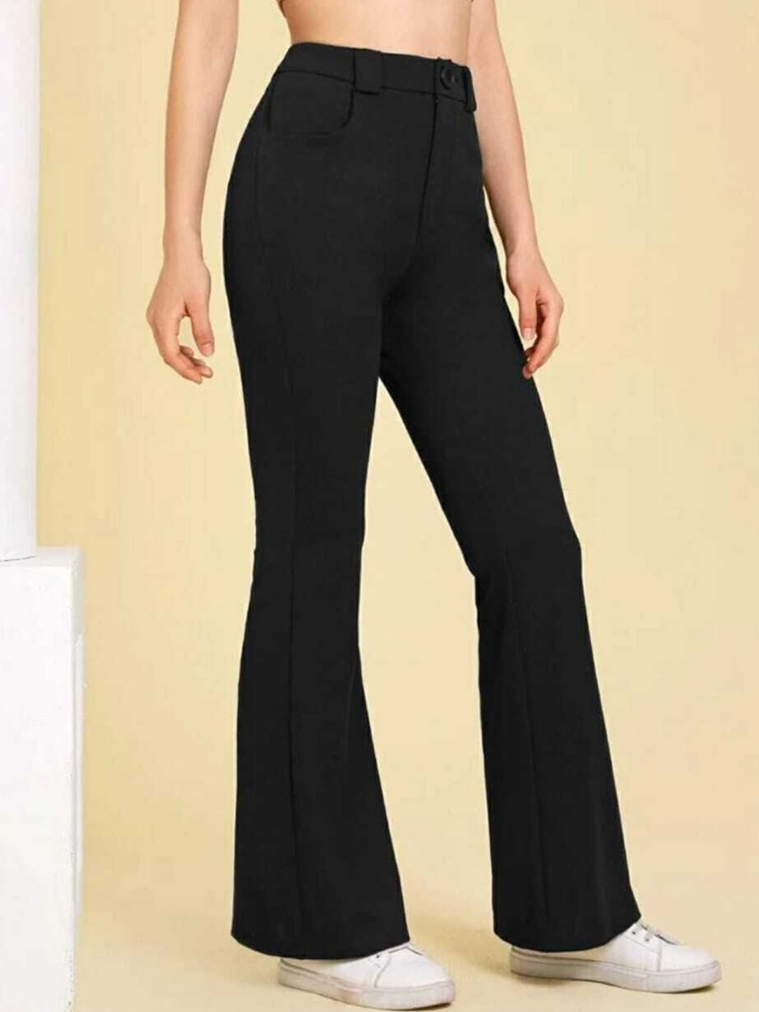 

BROADSTAR Women Flared High-Rise Bootcut Trousers, Black