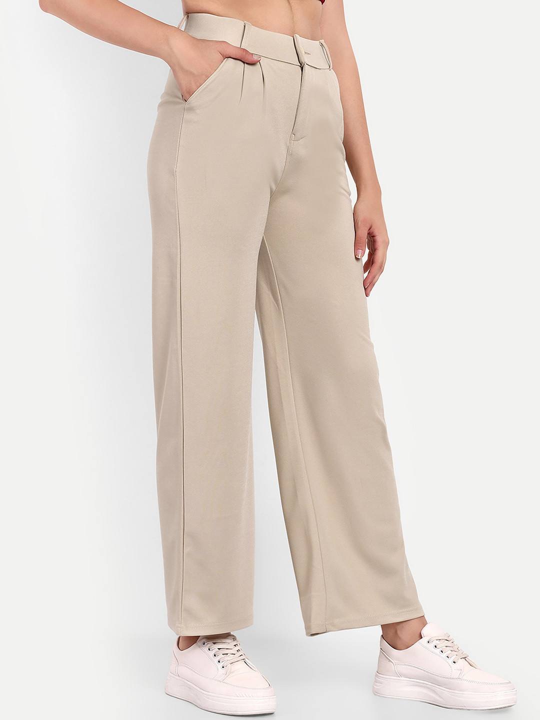 

BROADSTAR Women Pleated Korean Pants, Beige