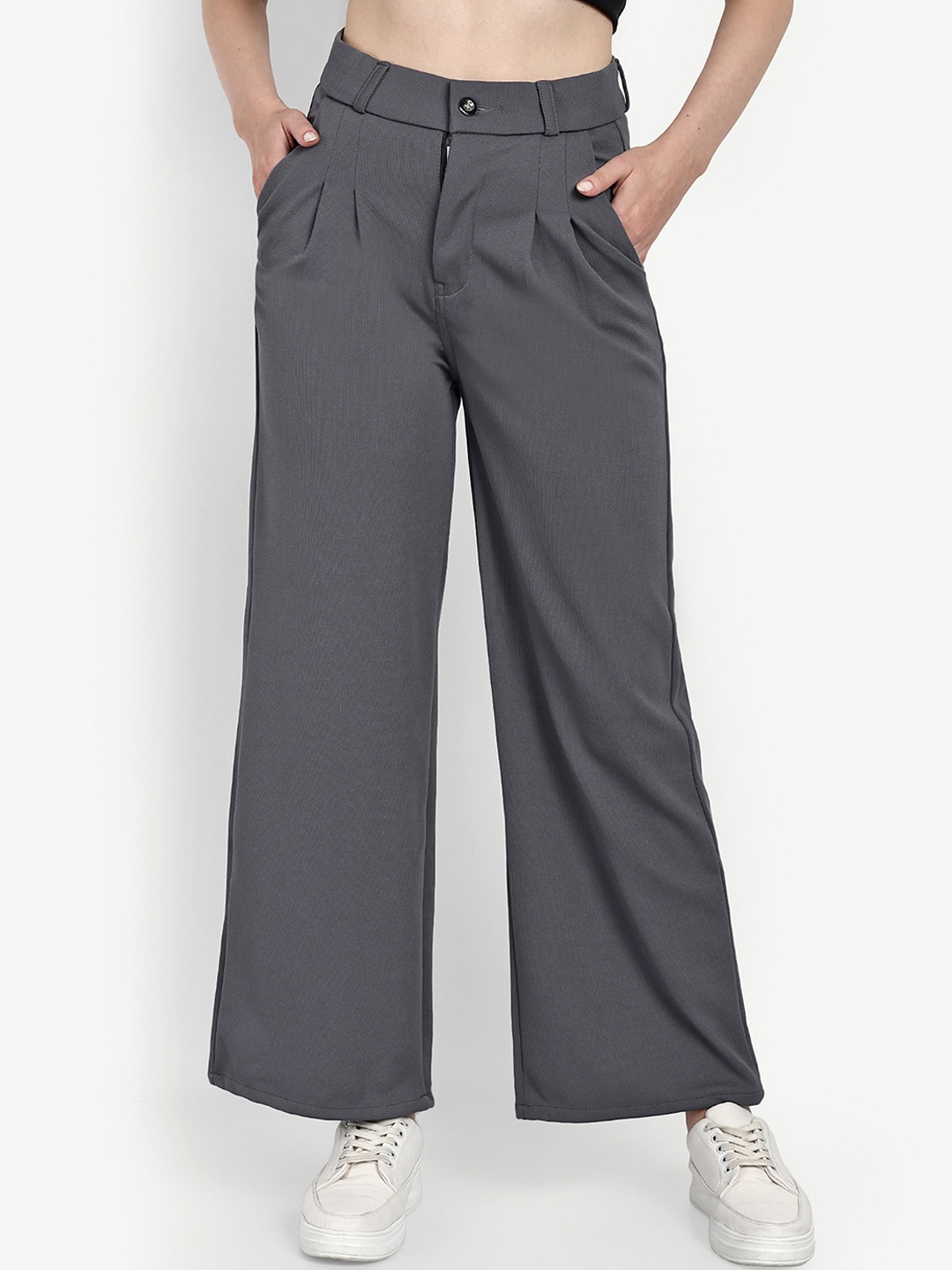 

BROADSTAR Women Loose Fit High-Rise Parallel Trousers, Grey