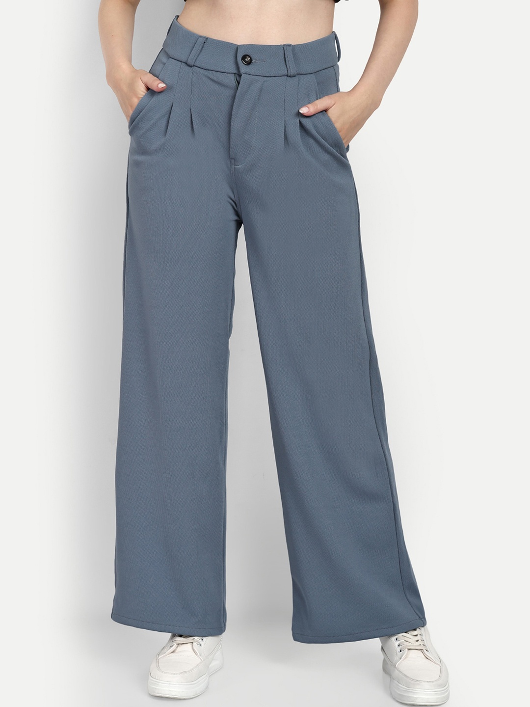 

BROADSTAR Women Loose Fit High-Rise Parallel Trousers, Grey