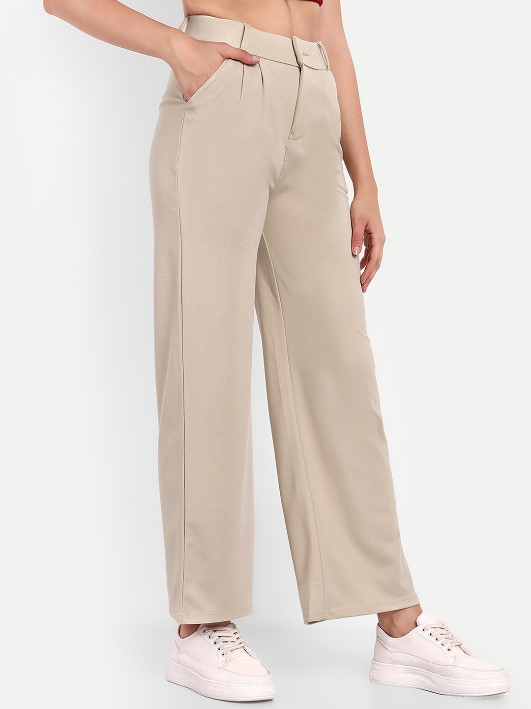 

BROADSTAR Women Pleated Korean Pants, Cream