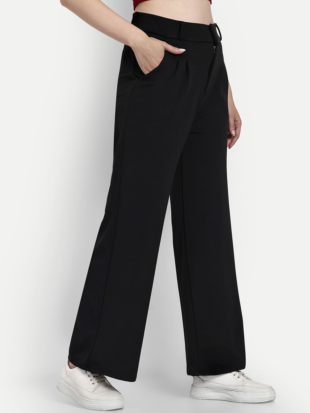

BROADSTAR Women Loose Fit High-Rise Parallel Trousers, Black