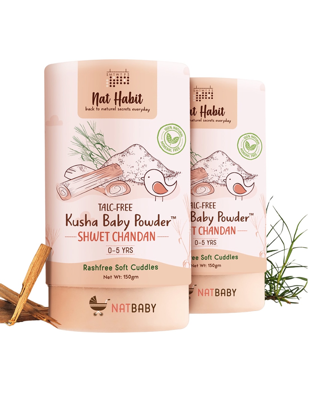 

Nat Habit Set Of 2 Kusha Baby Powder With Shwet Chandan 0-5 Years - 150g Each, Nude