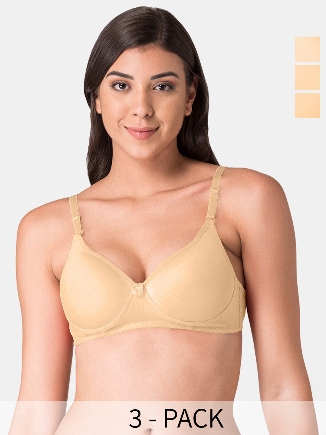 

KOMLI Pack Of 3 Medium Coverage Heavily Padded Bra With All Day Comfort, Beige