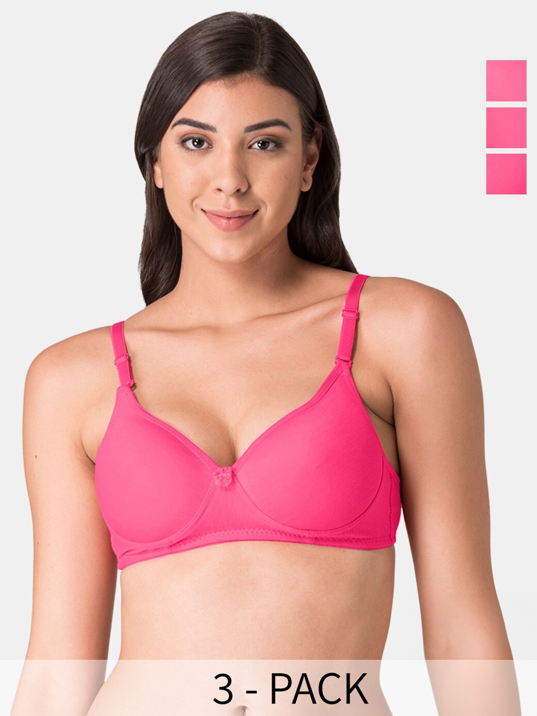 

KOMLI Pack Of 3 Medium Coverage All Day Comfort Super Support Push-Up Bra, Pink