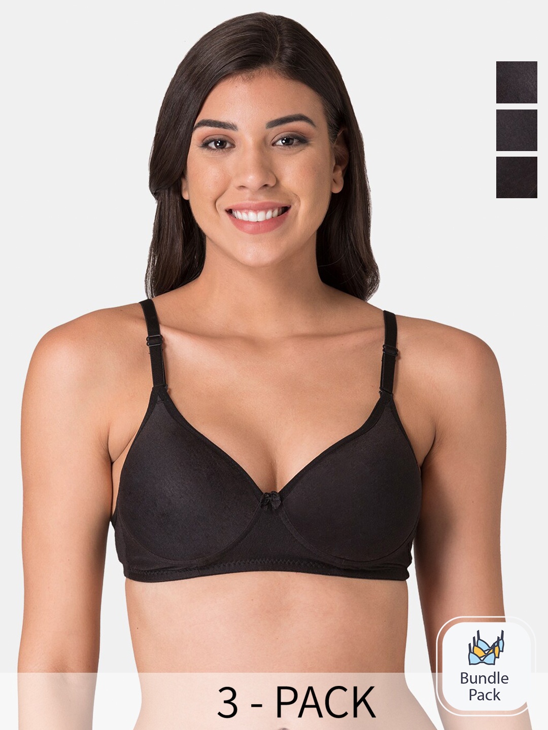 

KOMLI Pack Of 3 Medium Coverage Heavily Padded All Day Comfort Bra, Black