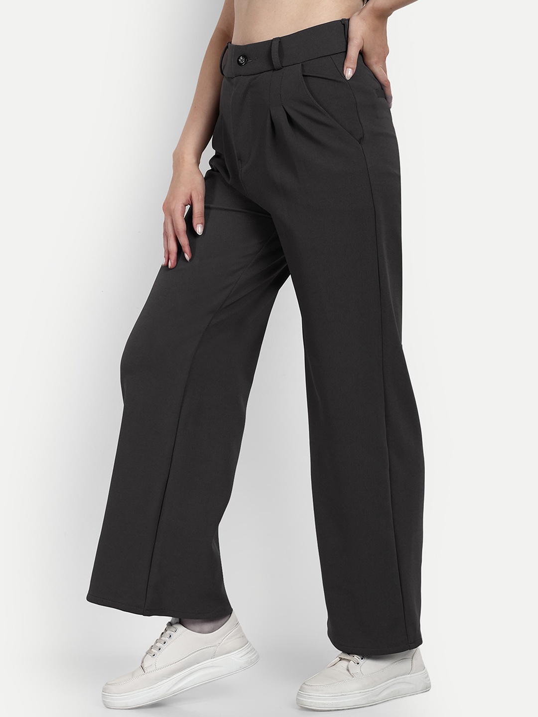 

Next One Women Smart Loose Fit High-Rise Easy Wash Cotton Trousers, Grey